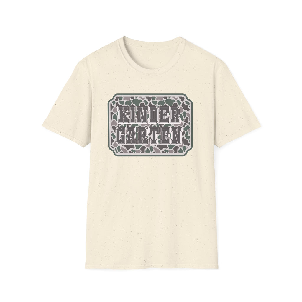 Kindergarten Camo T‑Shirt — Back to School Graphic Tee for Kids & Teachers