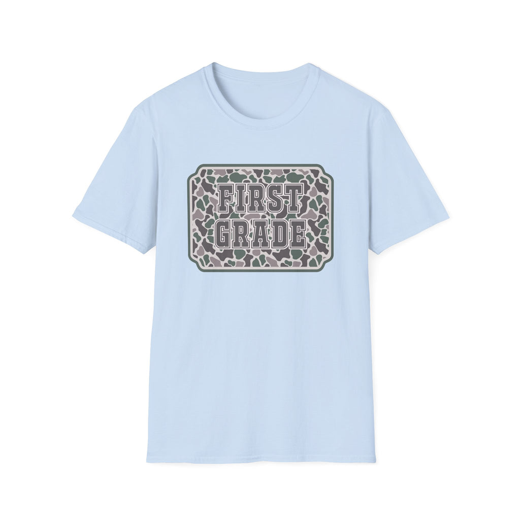First Grade Camo T-Shirt — 'FIRST GRADE' School Teacher / Back-to-School Shirt