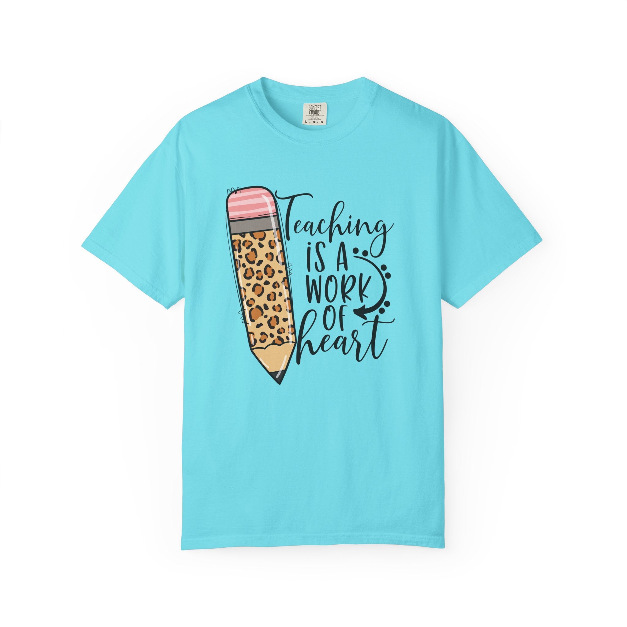 Teaching Is a Work of Heart Leopard Pencil T-Shirt — Teacher Appreciation Gift