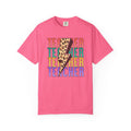Teacher Lightning Bolt Leopard Print T‑Shirt — Colorful Retro Teacher Tee