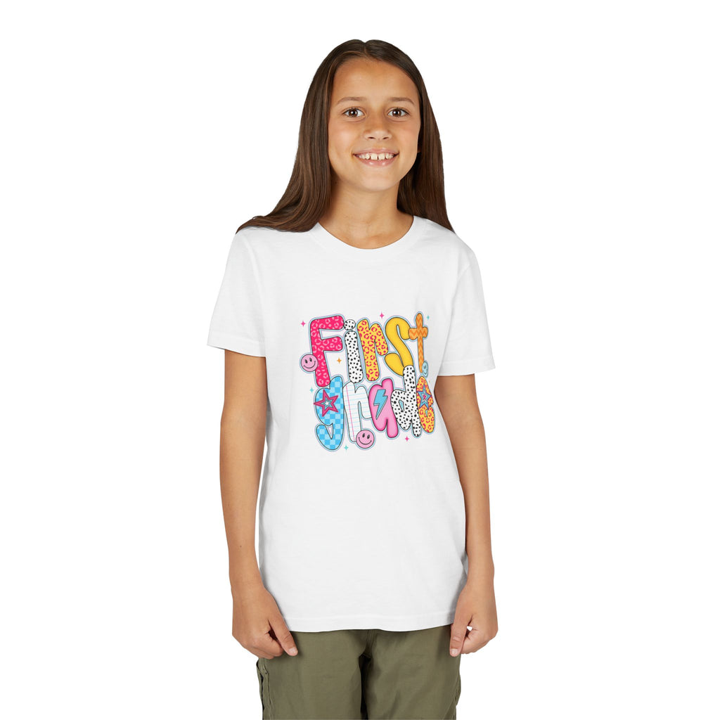 First Grade Youth Tee — Colorful Back-to-School Graphic Shirt