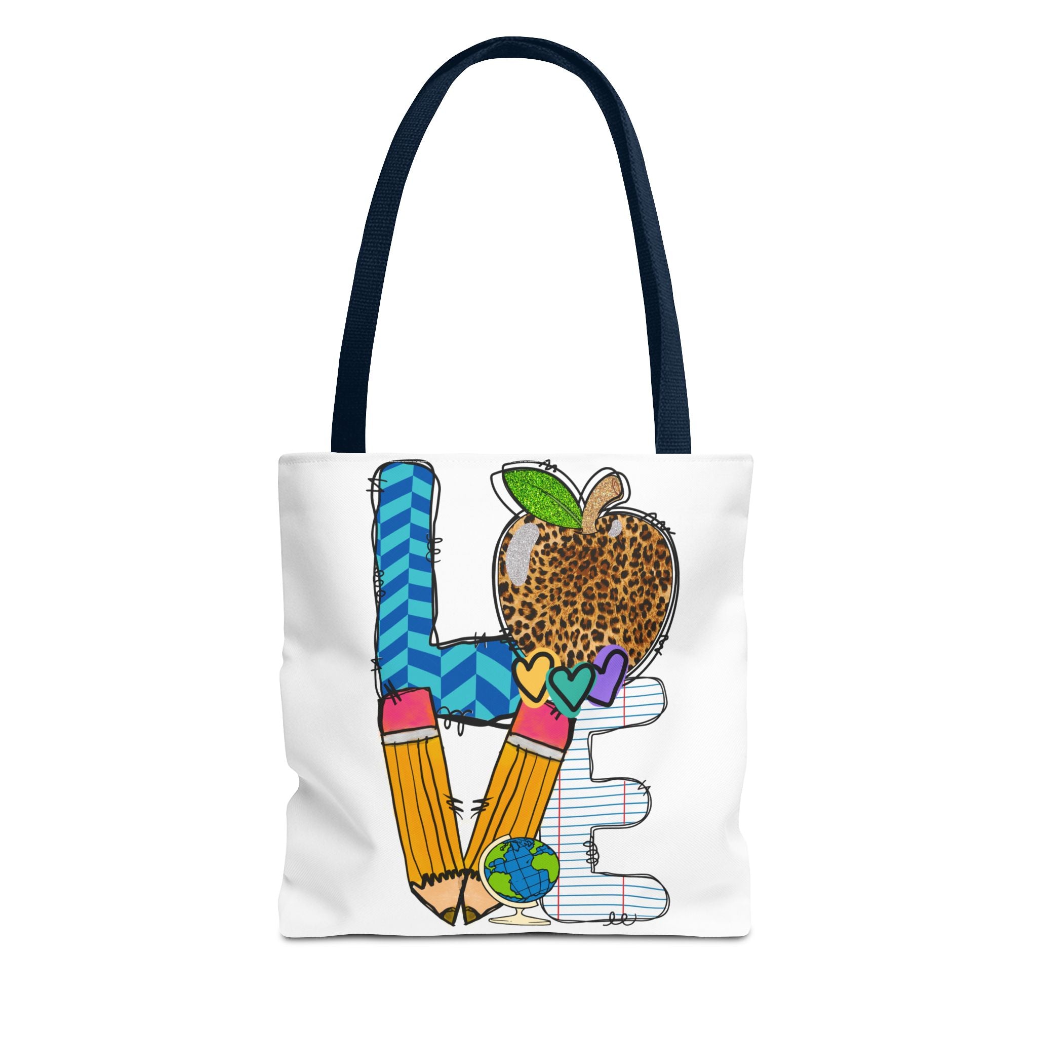 Love Teacher Tote Bag — Colorful School Apple & Pencil AOP Tote