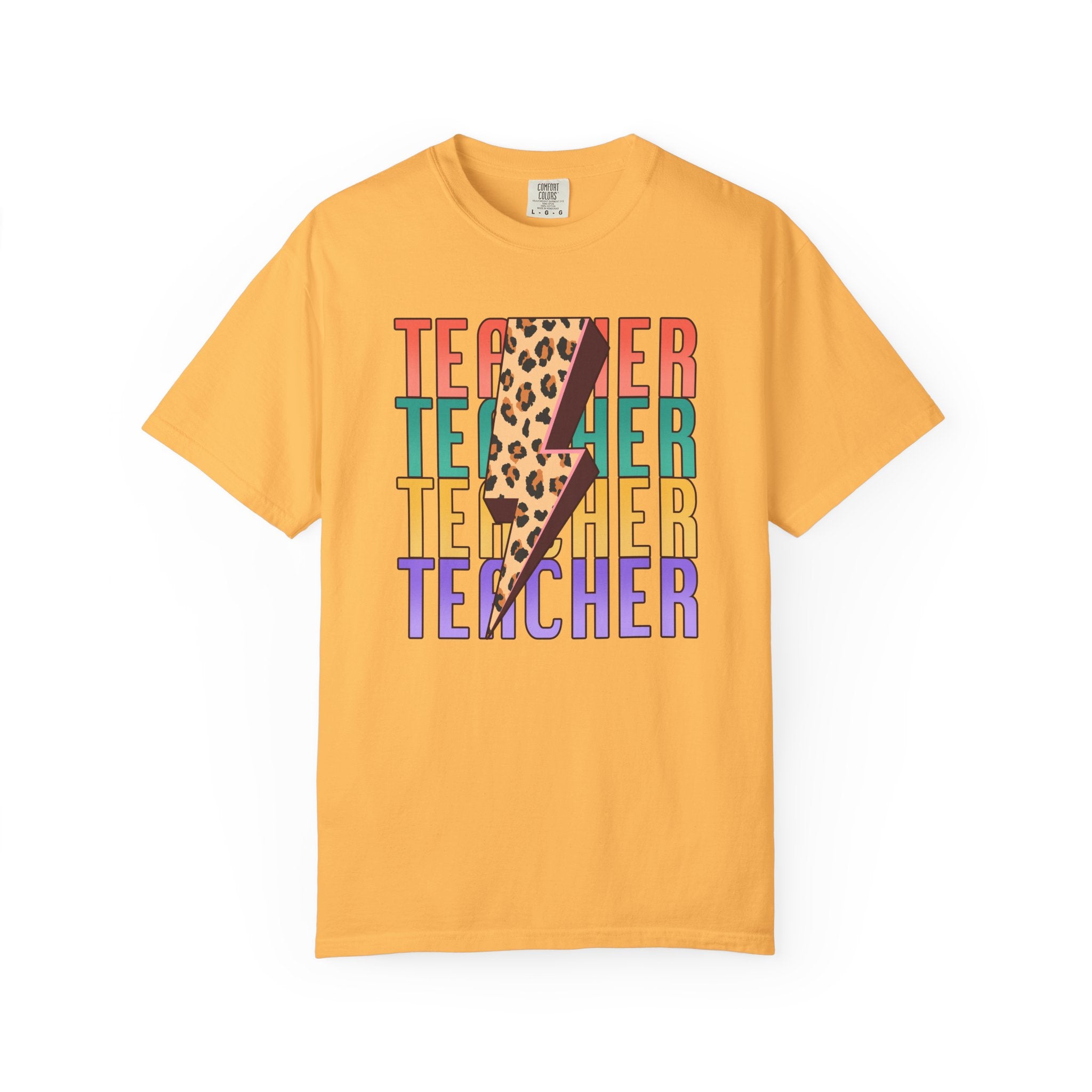 Teacher Lightning Bolt Leopard Print T‑Shirt — Colorful Retro Teacher Tee