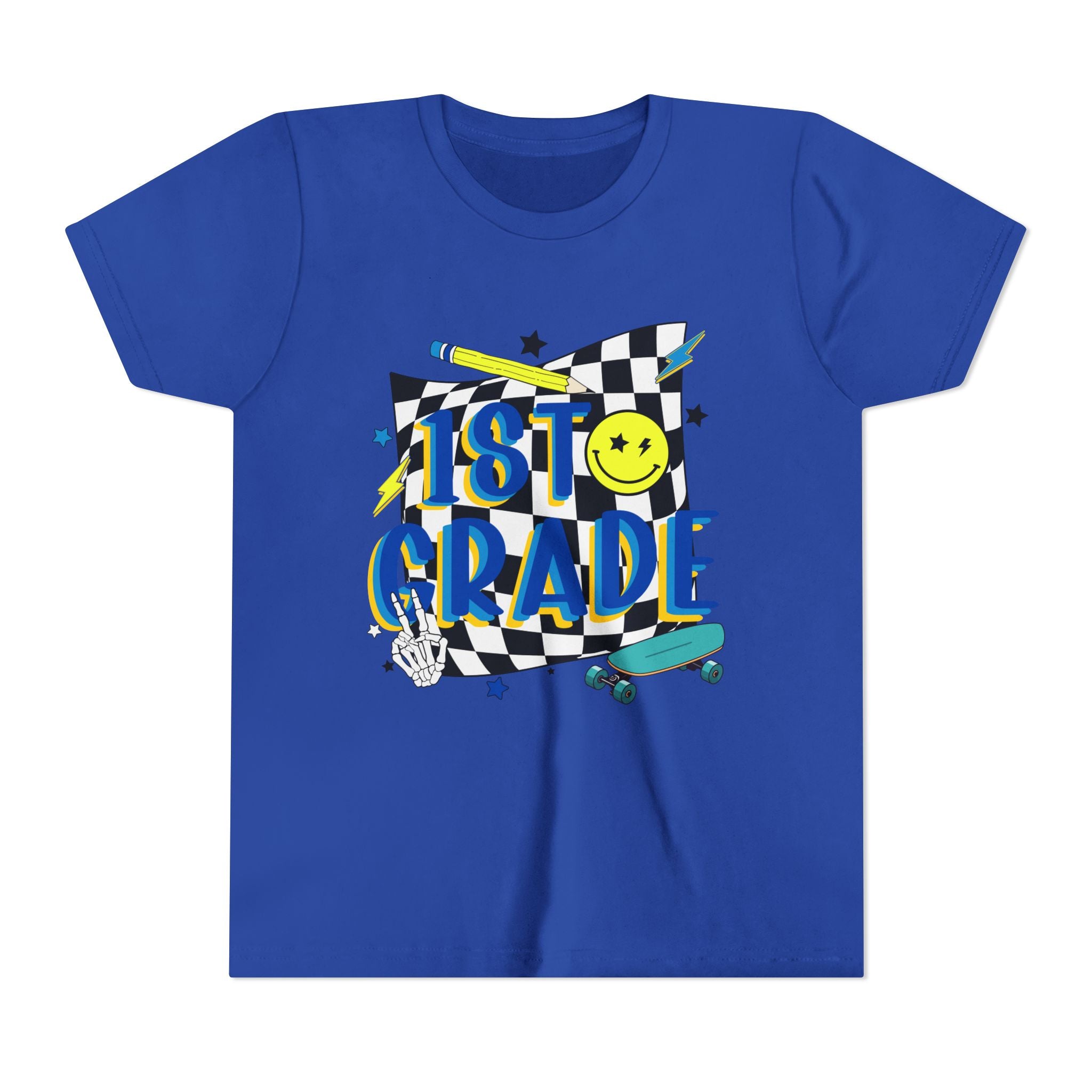 1st Grade Youth T‑Shirt - Colorful Skateboard Back-to-School Tee