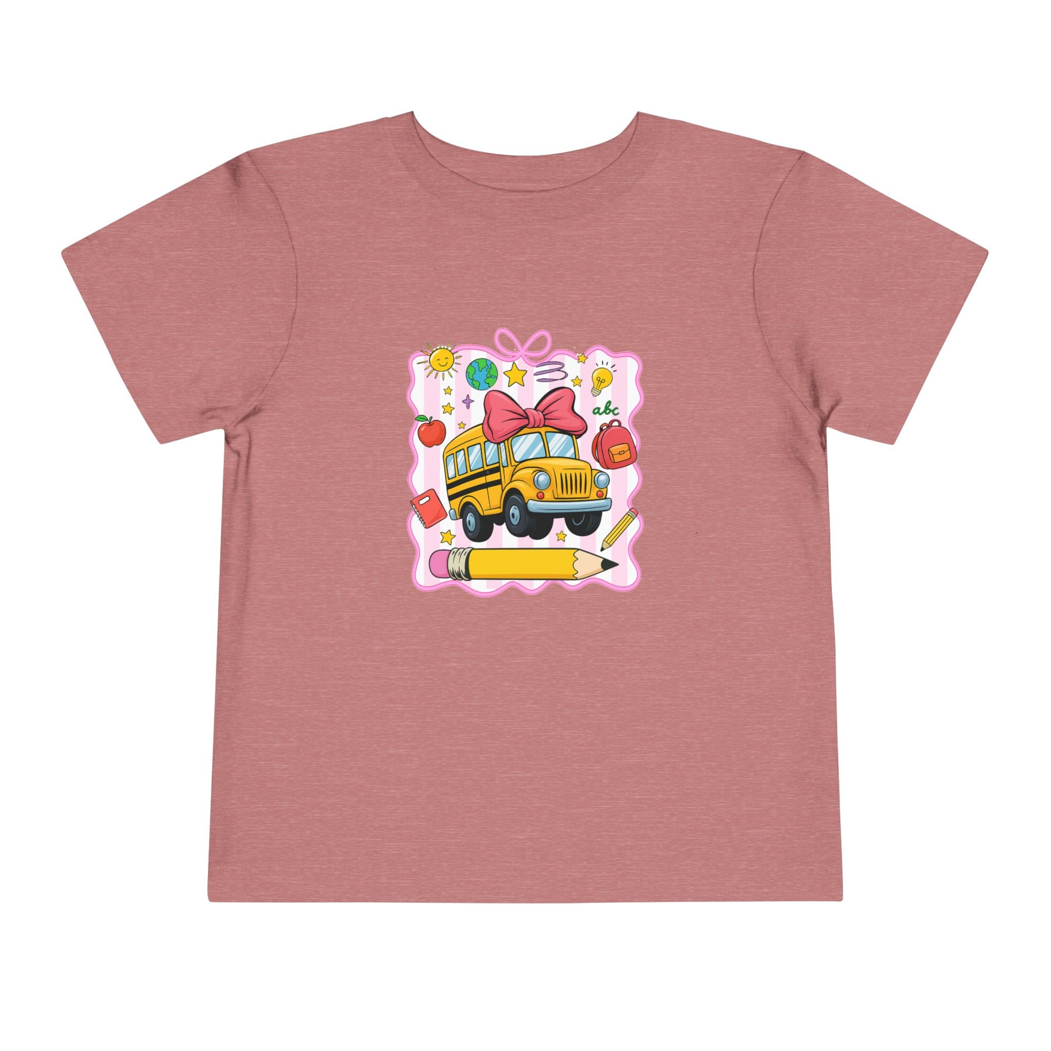 School Bus Kids Tee — Cute Back-to-School Toddler Shirt with Pencil & Apple Design