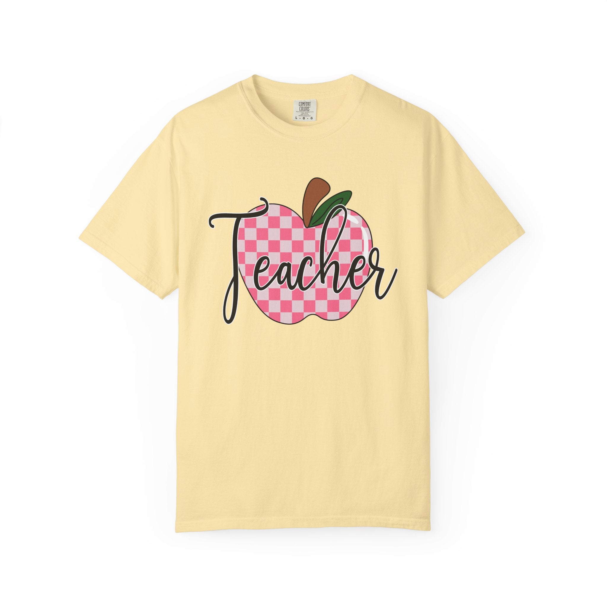 Teacher Apple T-Shirt — Pink Checkered Apple Teacher Tee