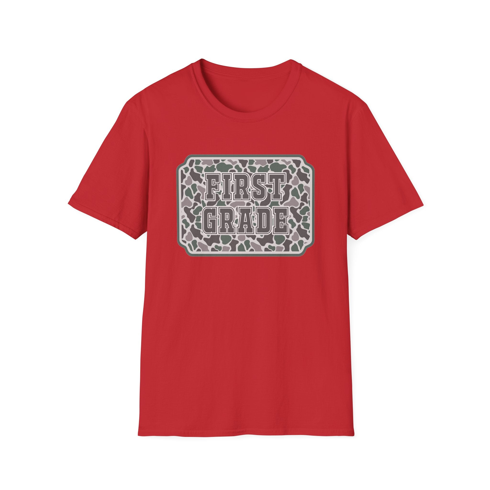 First Grade Camo T-Shirt — 'FIRST GRADE' School Teacher / Back-to-School Shirt
