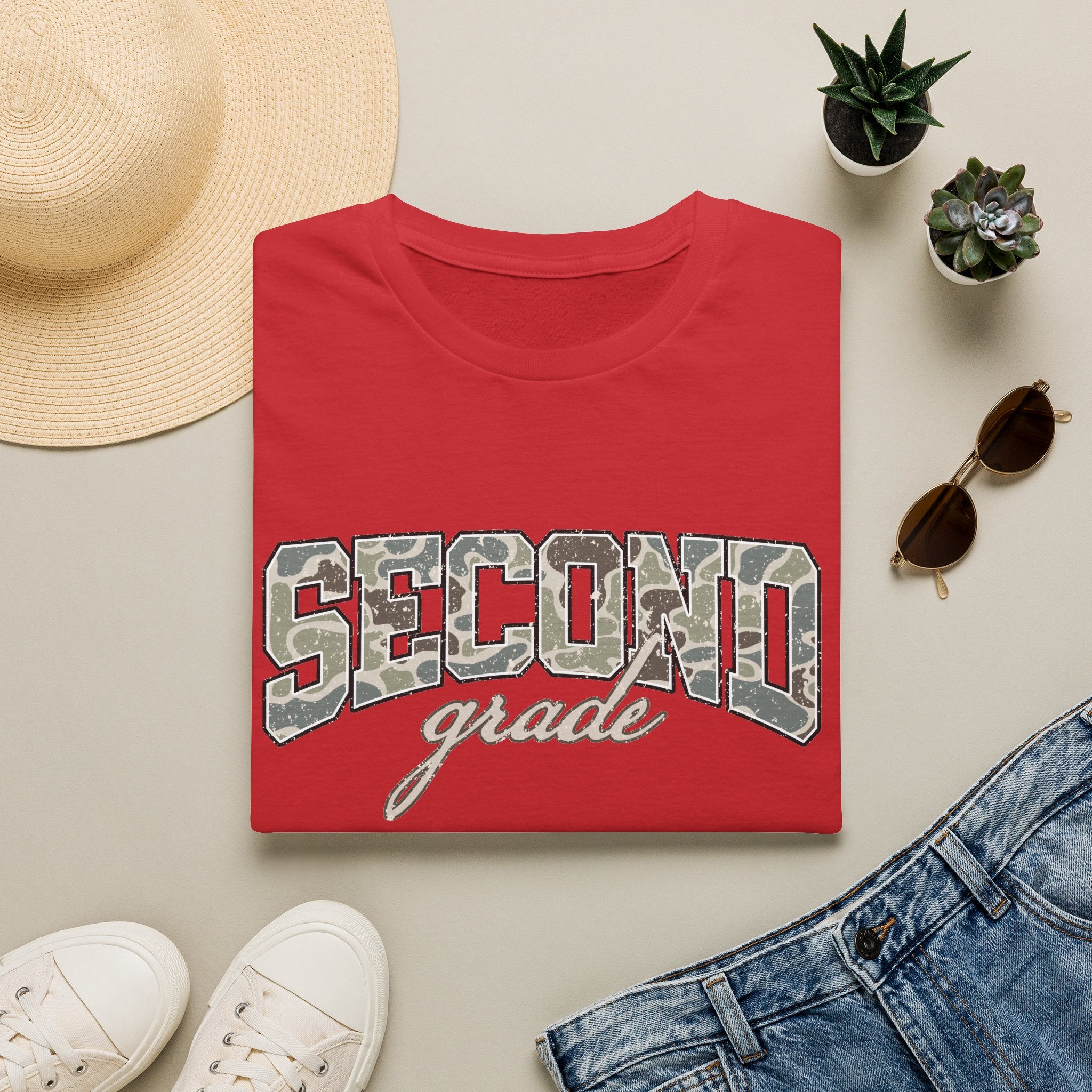 Second Grade Camo T-Shirt — "Second Grade" School Teacher Gift