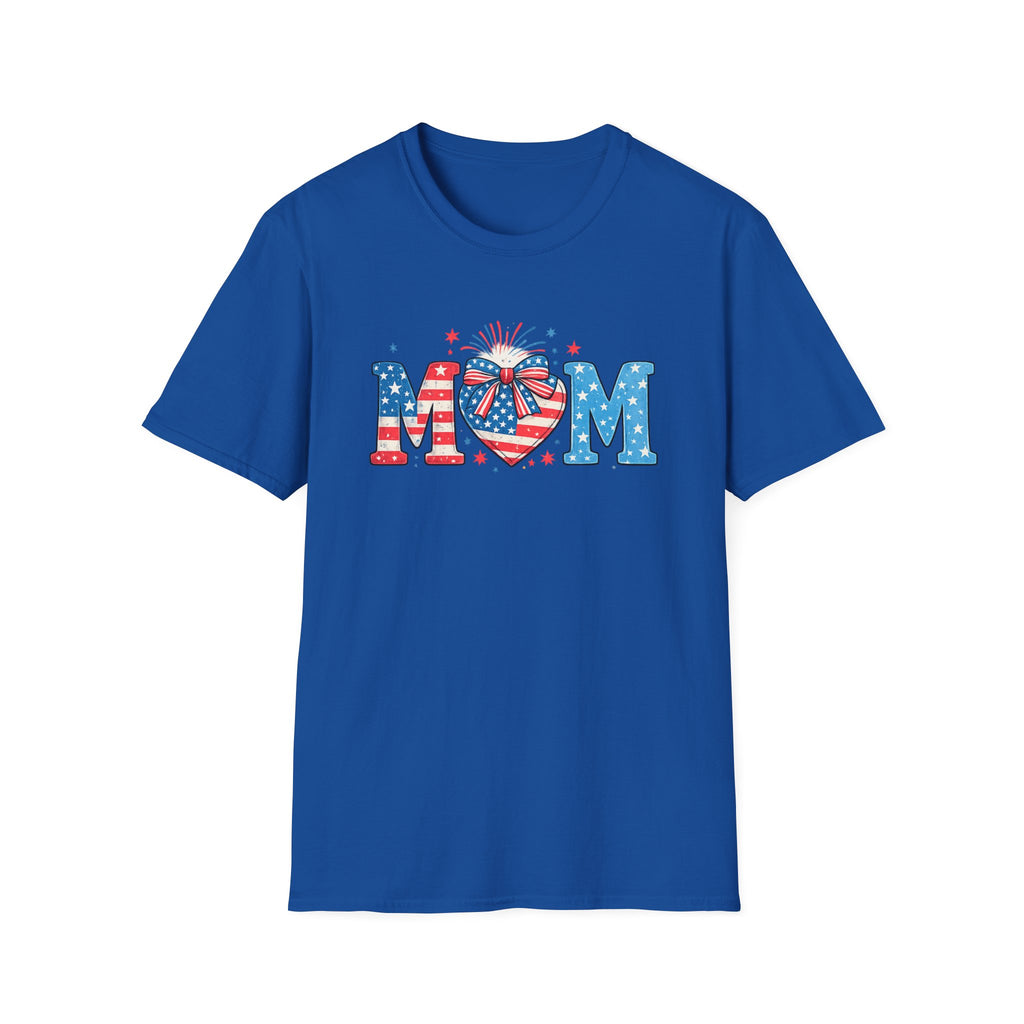 Patriotic MOM T-Shirt — Stars & Stripes Heart Design (Fourth of July / Mother's Day)