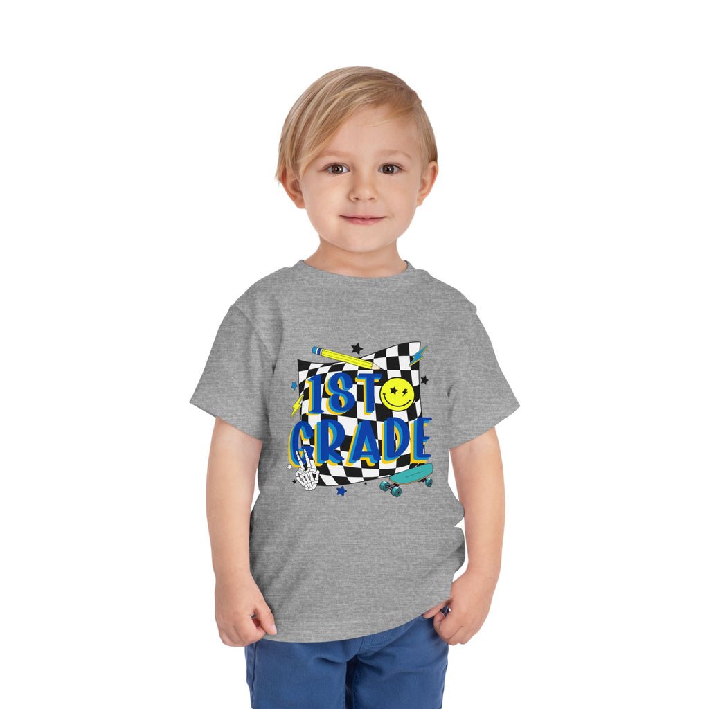 1st Grade Toddler Tee - Back-to-School Smile Skateboard Design