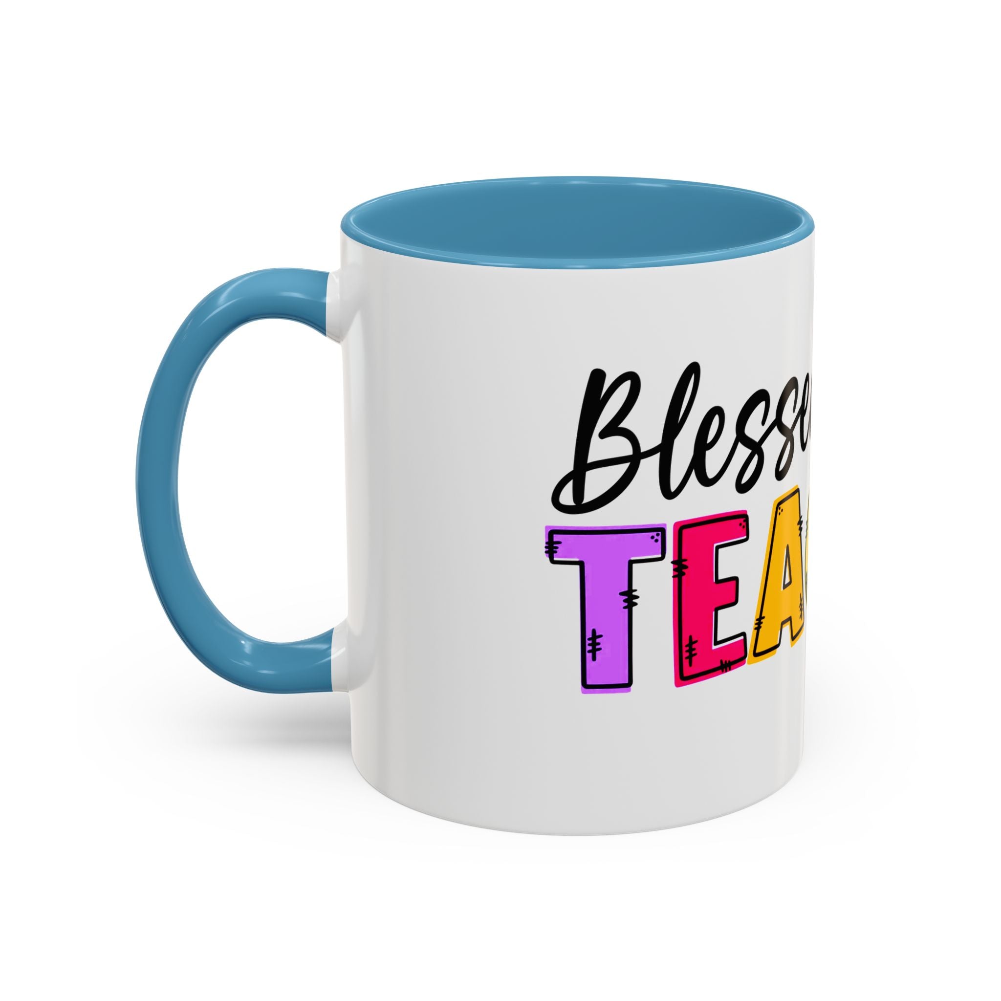 Blessed Teacher Accent Coffee Mug – Colorful Apple Design (11/15oz)