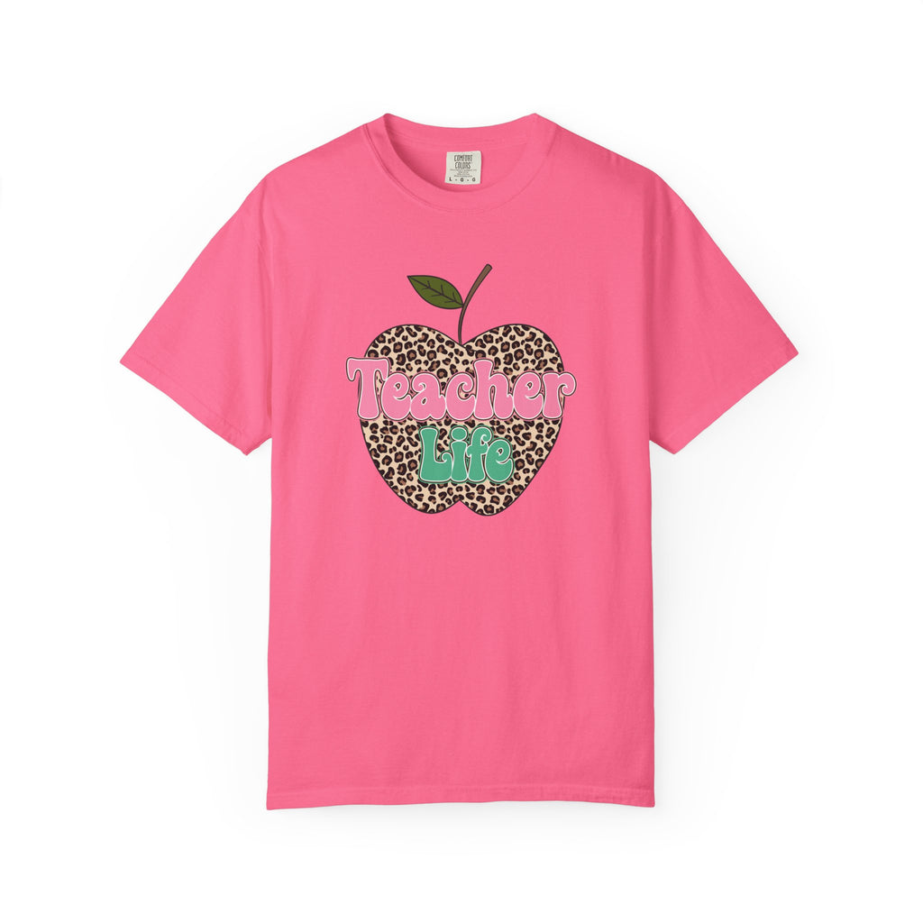 Teacher Life T-Shirt — Leopard Apple Graphic Tee for Educators
