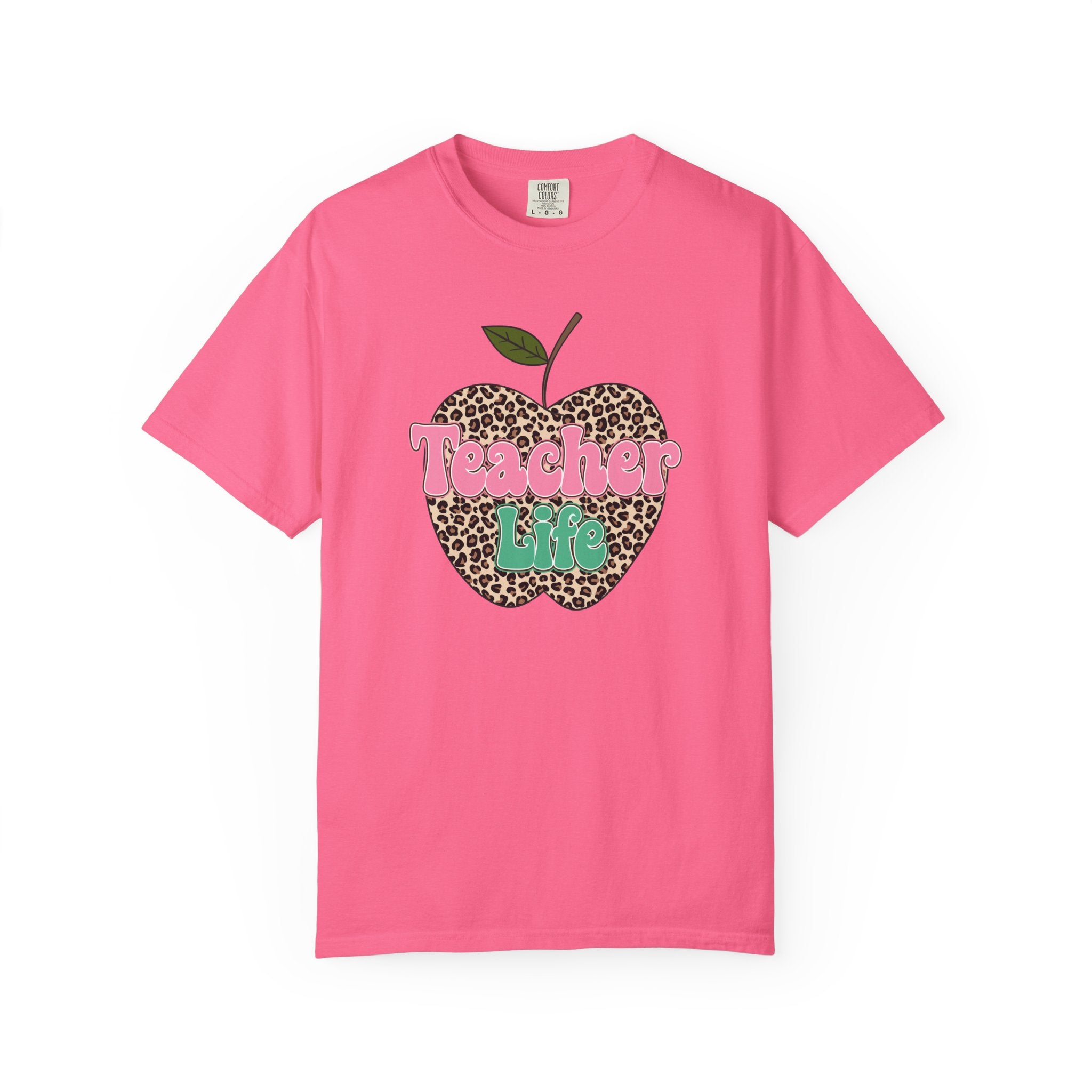 Teacher Life T-Shirt — Leopard Apple Graphic Tee for Educators