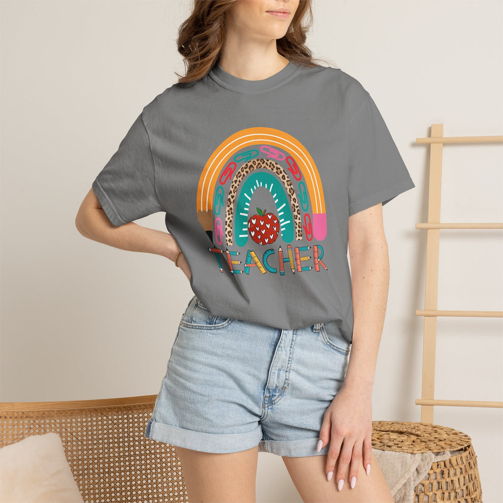Teacher Rainbow T-Shirt — Cute Apple & Pencil Back-to-School Tee
