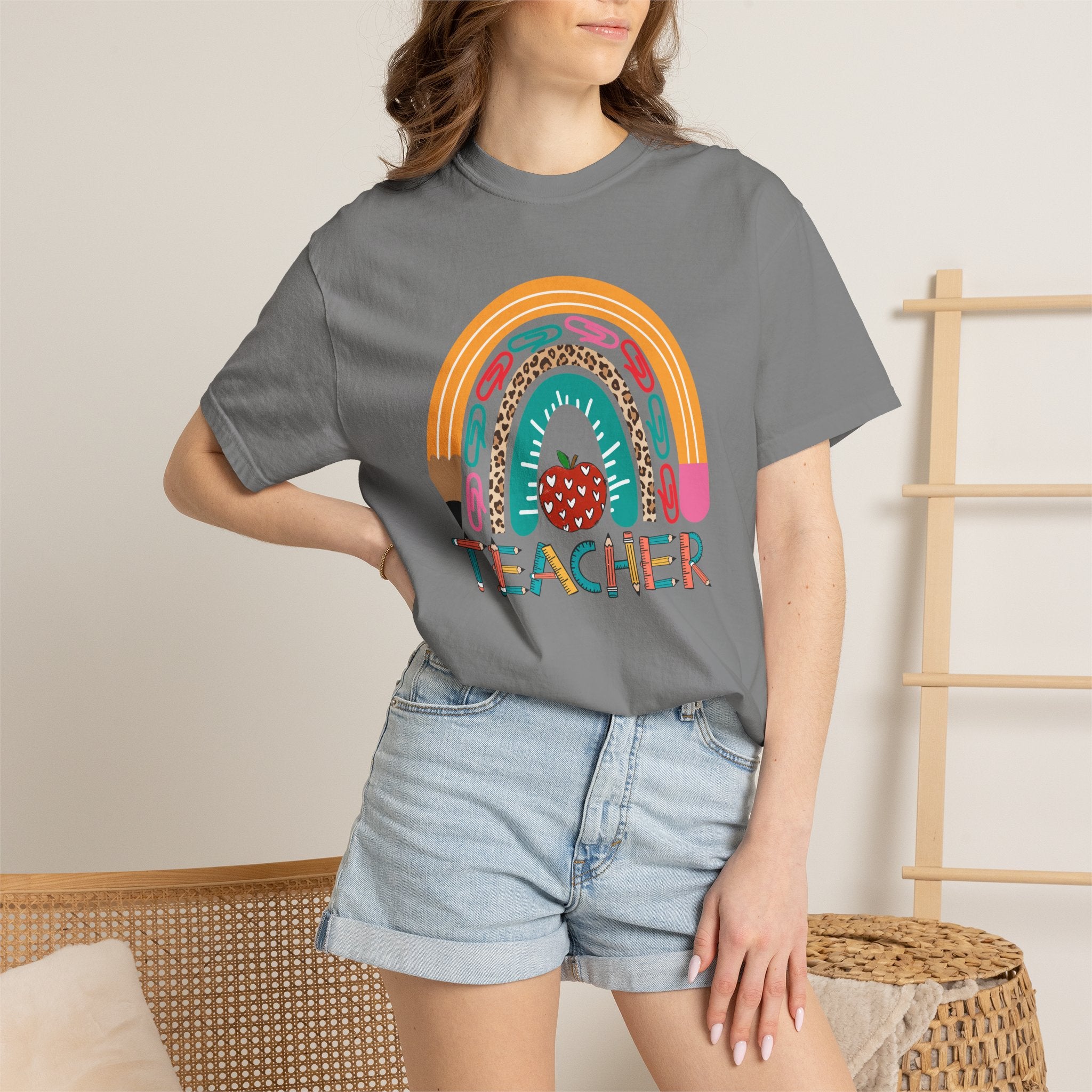 Teacher Rainbow T-Shirt — Cute Apple & Pencil Back-to-School Tee