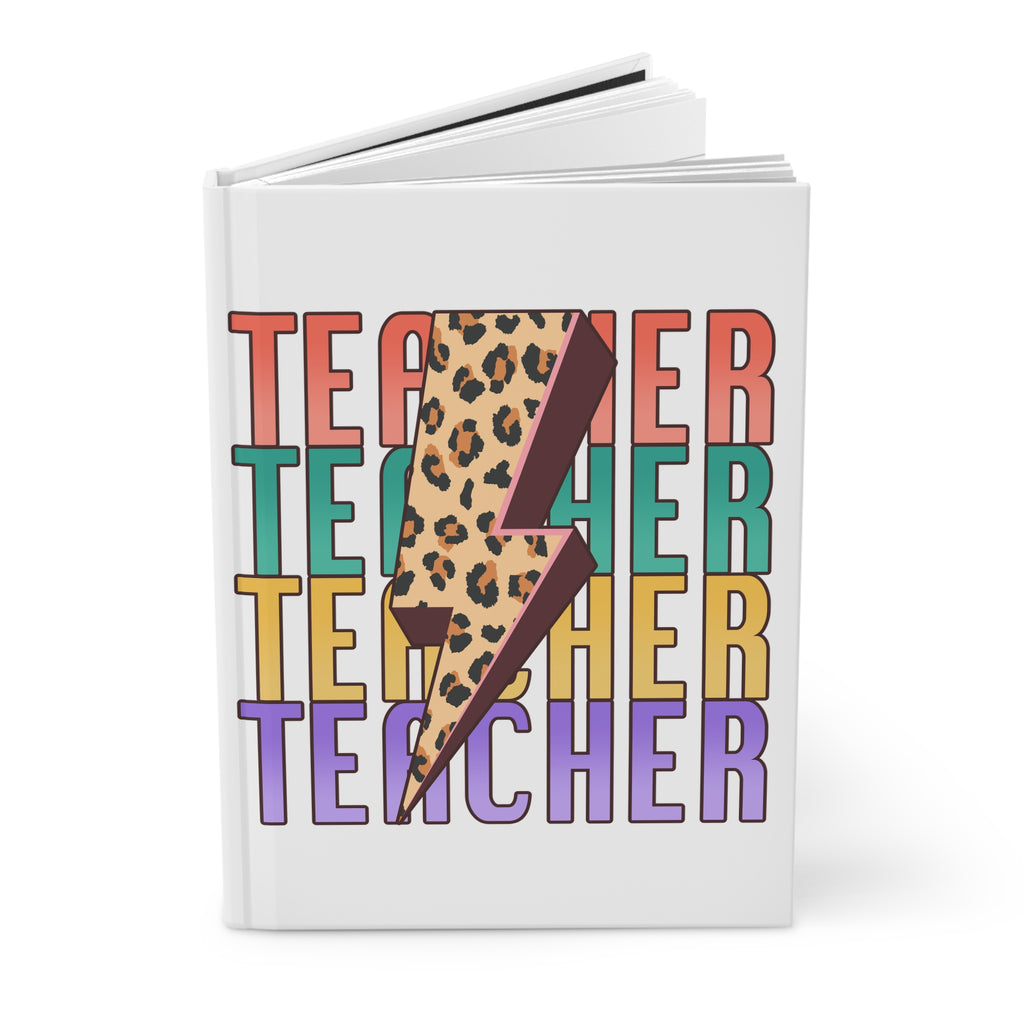 Teacher Leopard Lightning Hardcover Journal — Colorful Retro Teacher Notebook