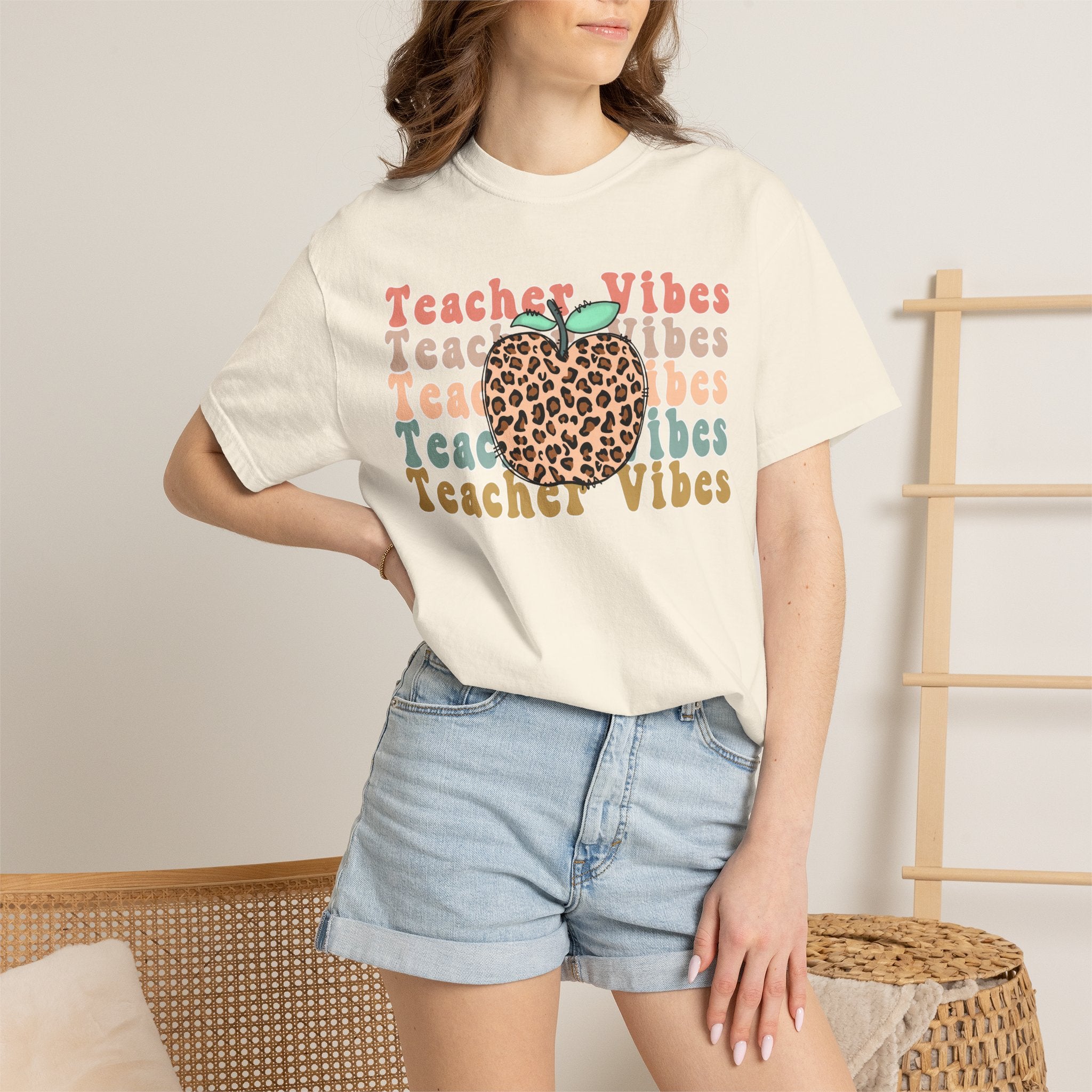 Teacher Vibes Leopard Apple T-Shirt