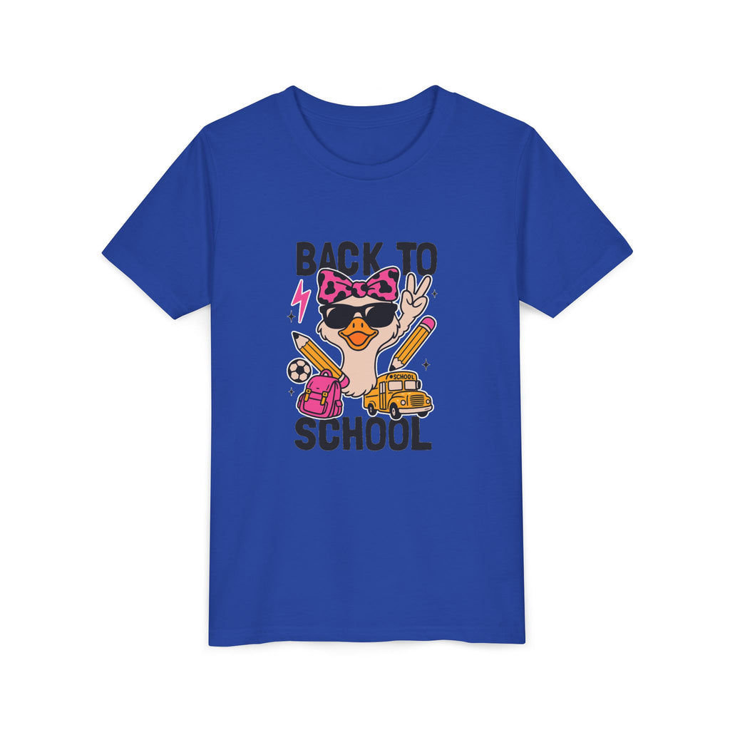 Back to School Kids Tee — Cute Duck with Backpack & School Supplies