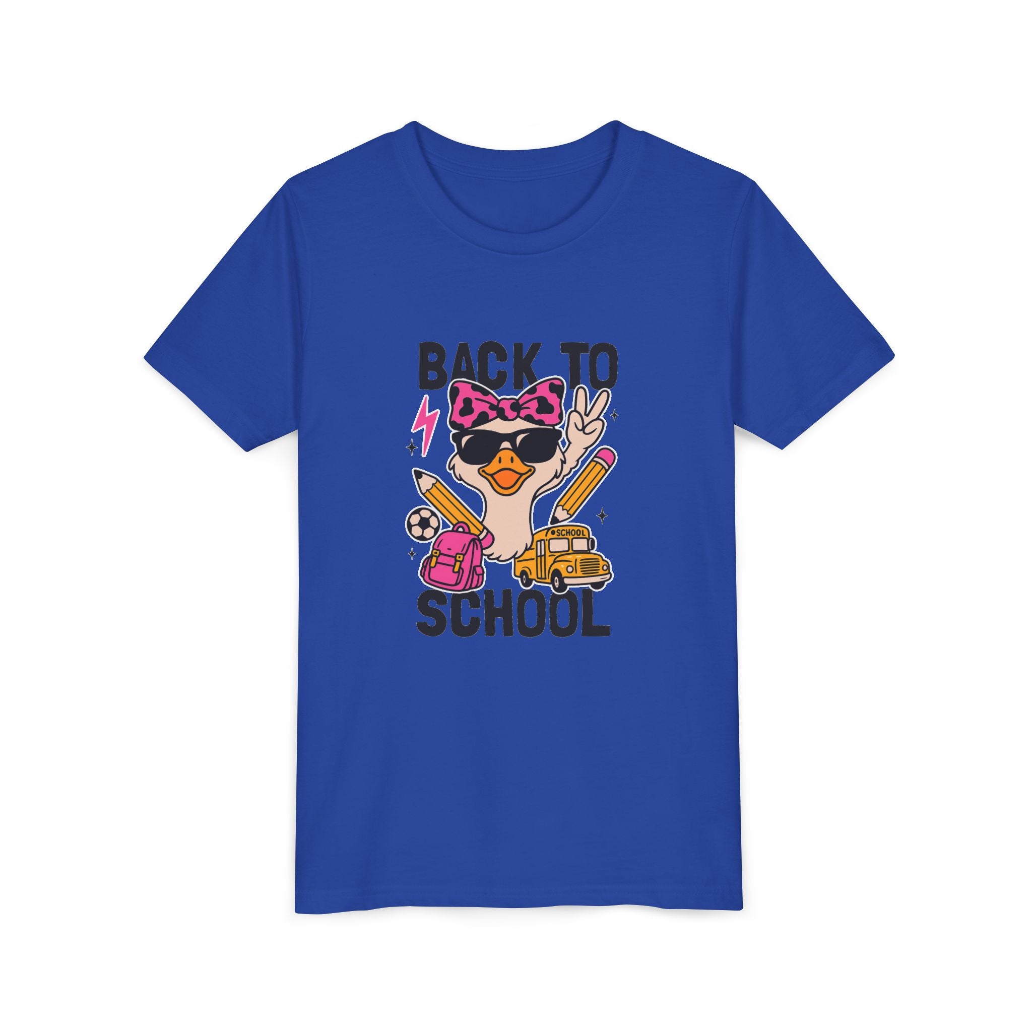 Back to School Kids Tee — Cute Duck with Backpack & School Supplies
