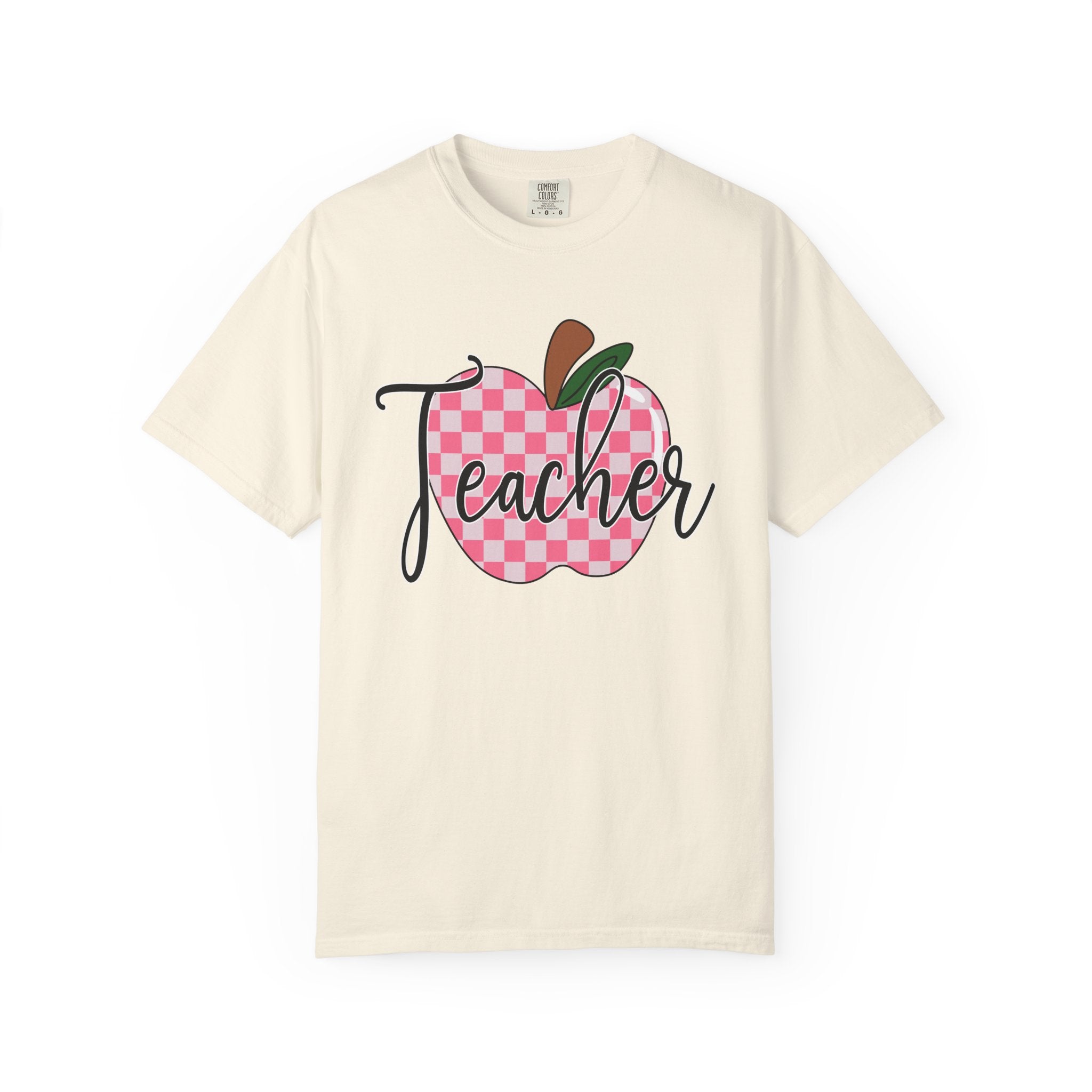 Teacher Apple T-Shirt — Pink Checkered Apple Teacher Tee