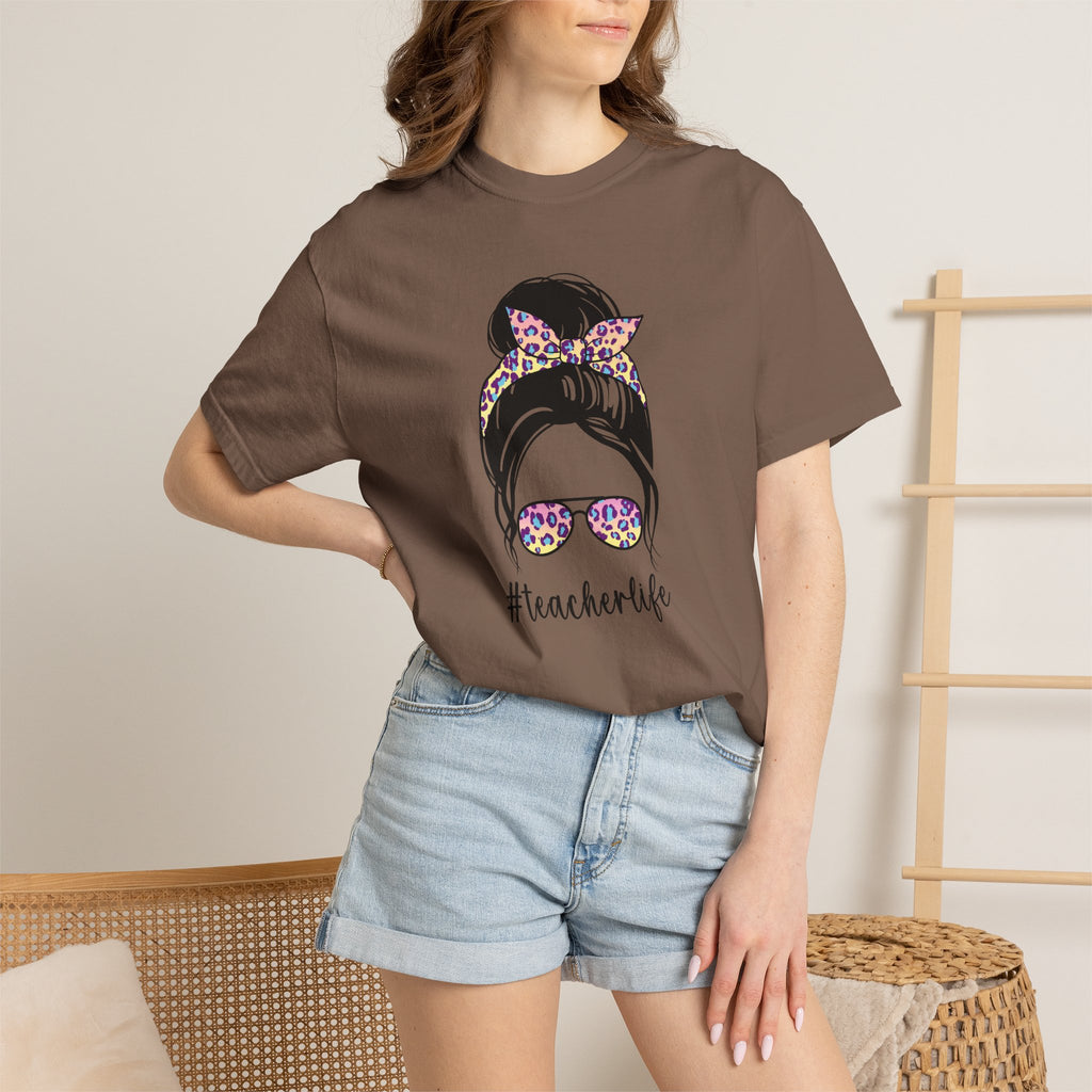 Teacher Life Floral Messy Bun T-Shirt