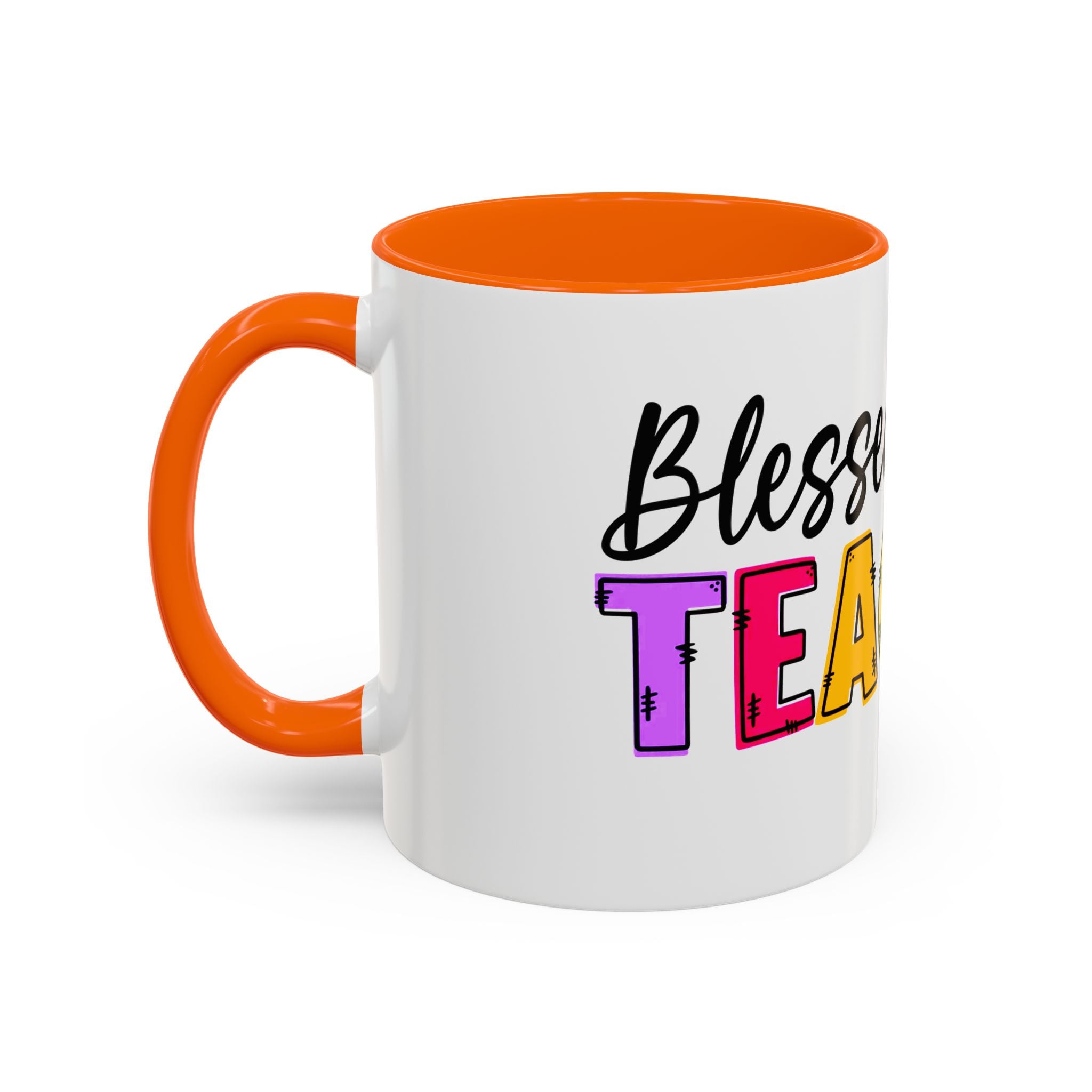 Blessed Teacher Accent Coffee Mug – Colorful Apple Design (11/15oz)
