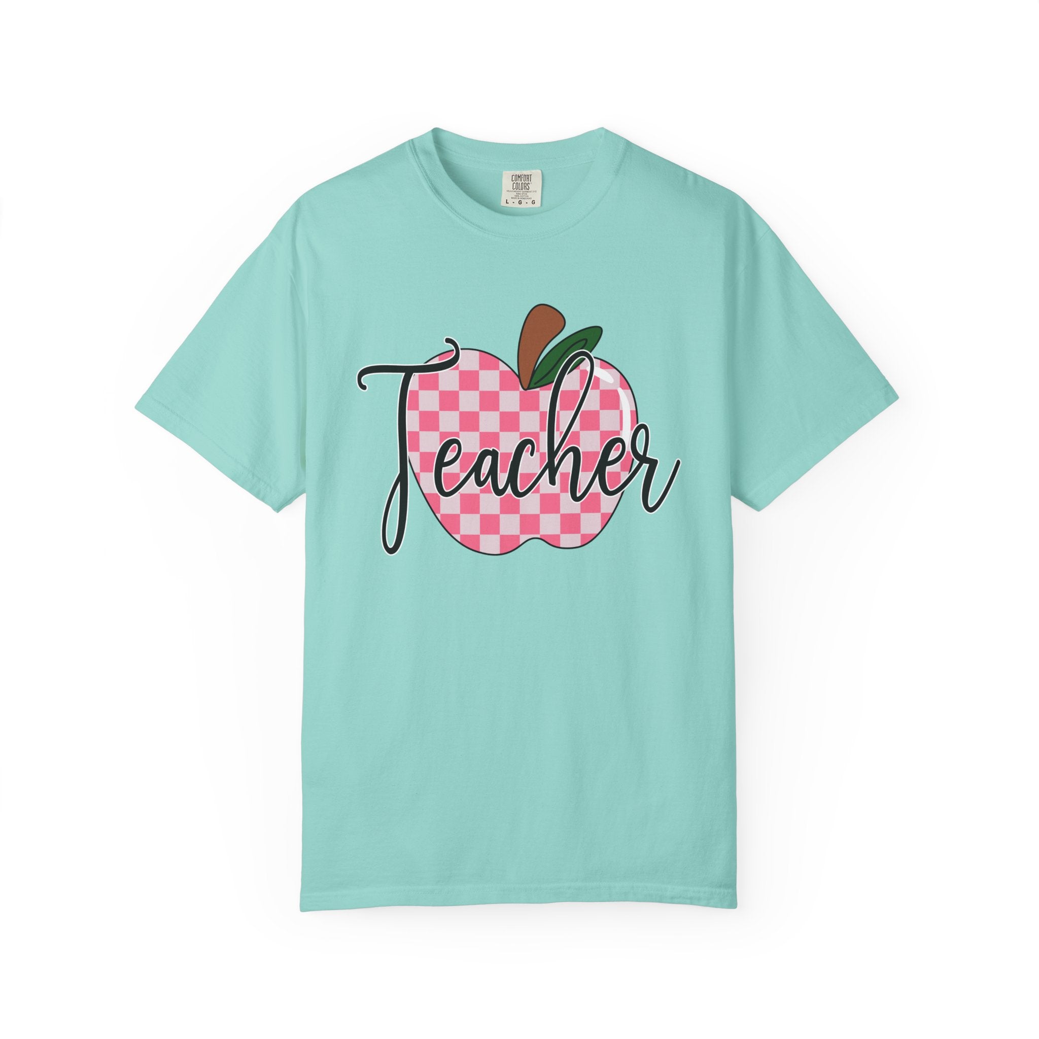 Teacher Apple T-Shirt — Pink Checkered Apple Teacher Tee