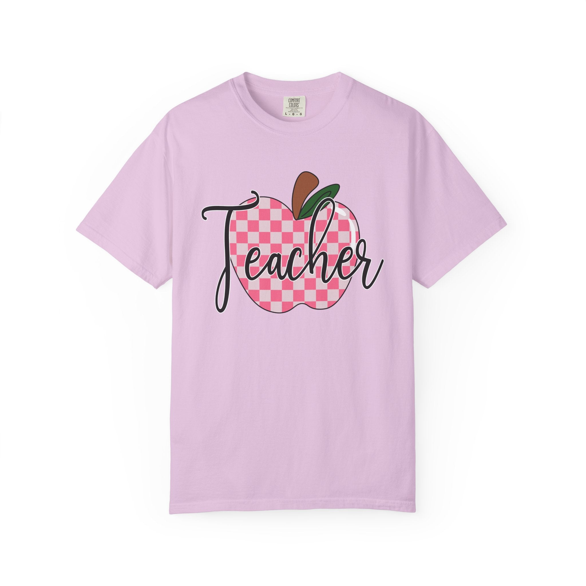 Teacher Apple T-Shirt — Pink Checkered Apple Teacher Tee