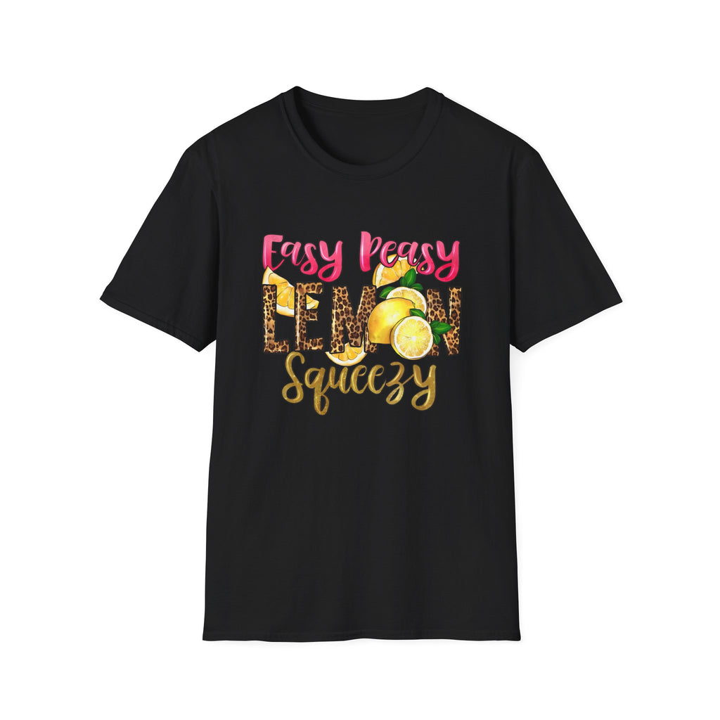 Easy Peasy Lemon Squeezy T-Shirt — Cute Lemon Graphic Tee with Leopard Print Accents
