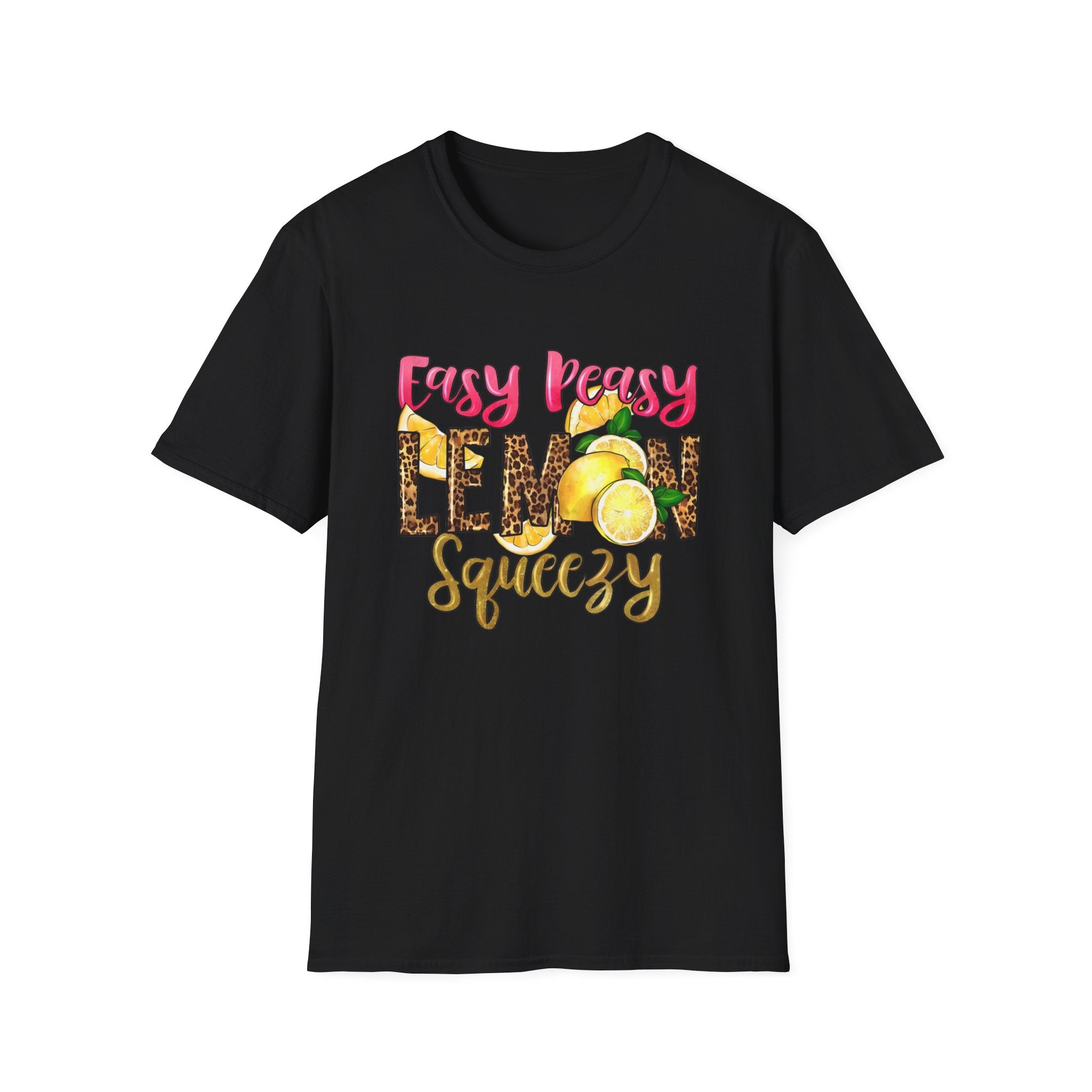 Easy Peasy Lemon Squeezy T-Shirt — Cute Lemon Graphic Tee with Leopard Print Accents