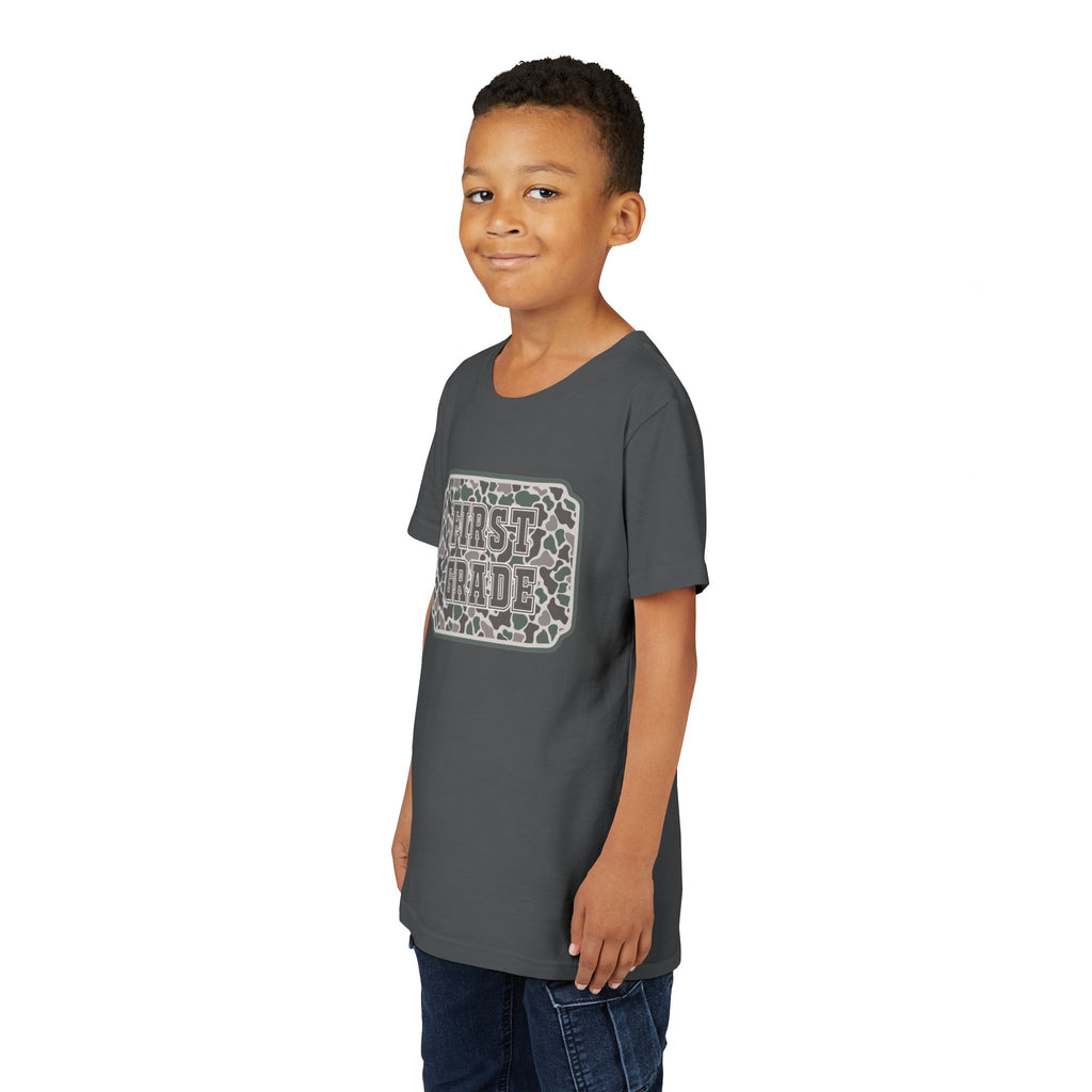 First Grade Tee — Camo Pattern Kids Back to School Shirt