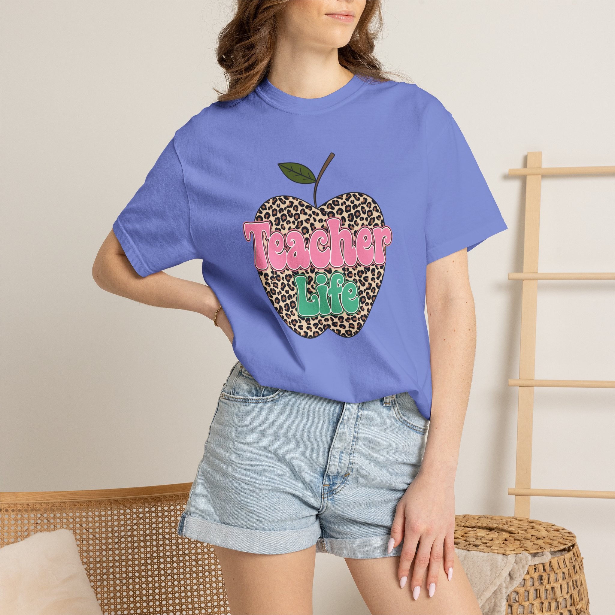 Teacher Life T-Shirt — Leopard Apple Graphic Tee for Educators