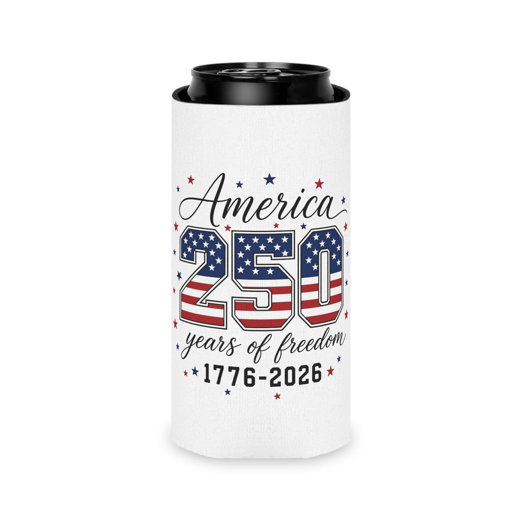 America 250 Can Cooler – 1776–2026 Stars & Stripes Beverage Koozie