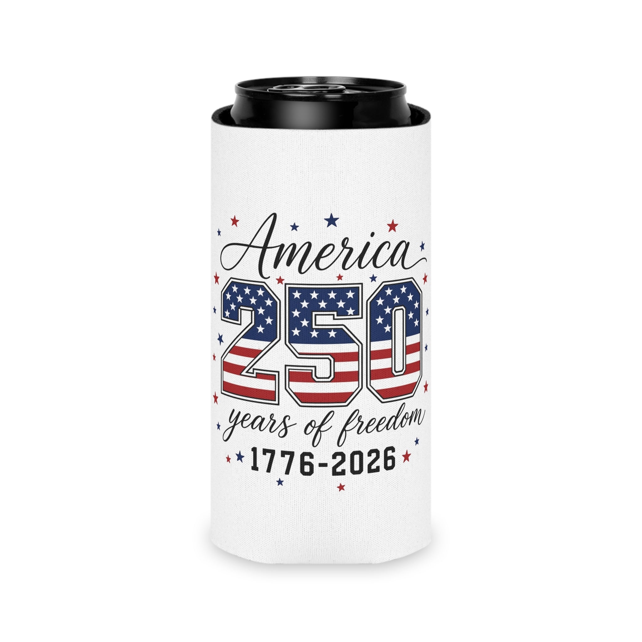 America 250 Can Cooler – 1776–2026 Stars & Stripes Beverage Koozie