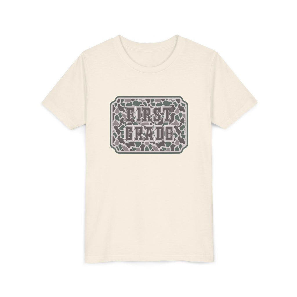 First Grade Tee — Camo Pattern Kids Back to School Shirt