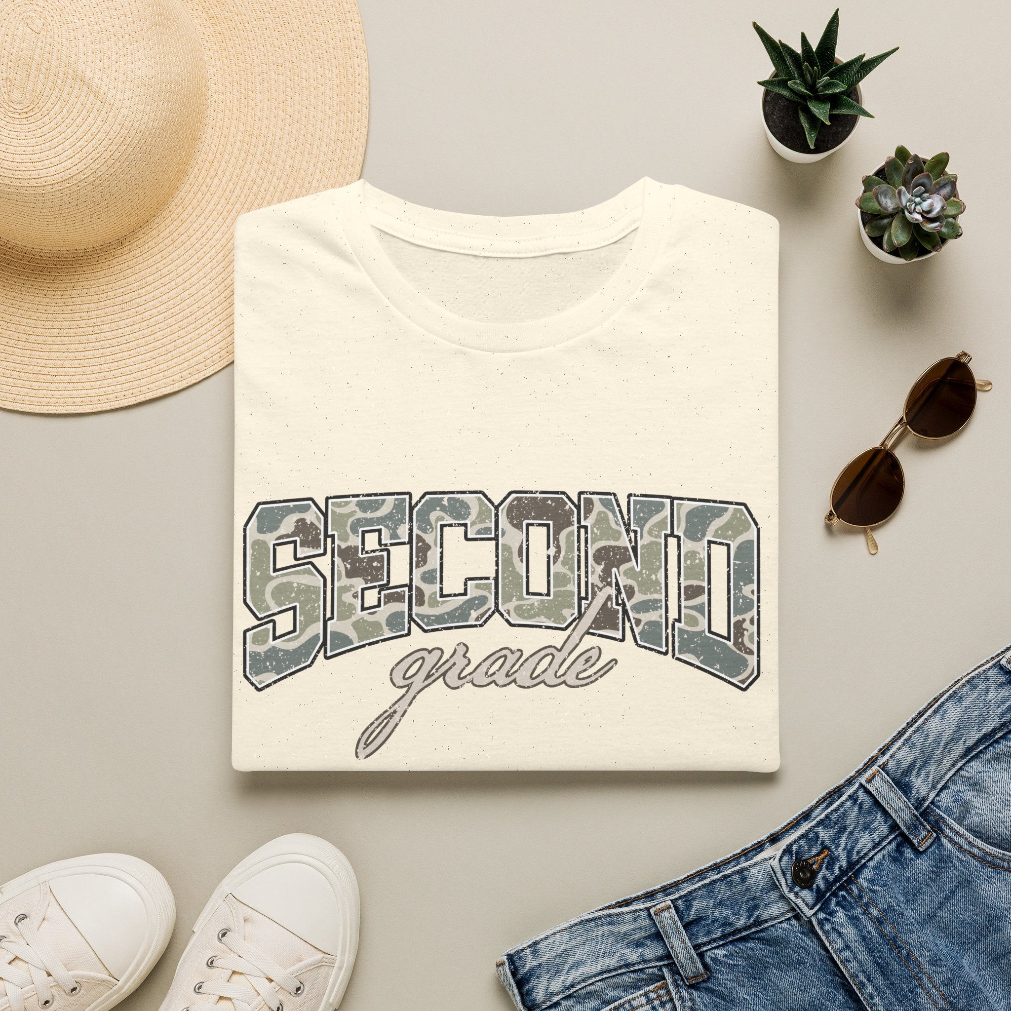Second Grade Camo T-Shirt — "Second Grade" School Teacher Gift