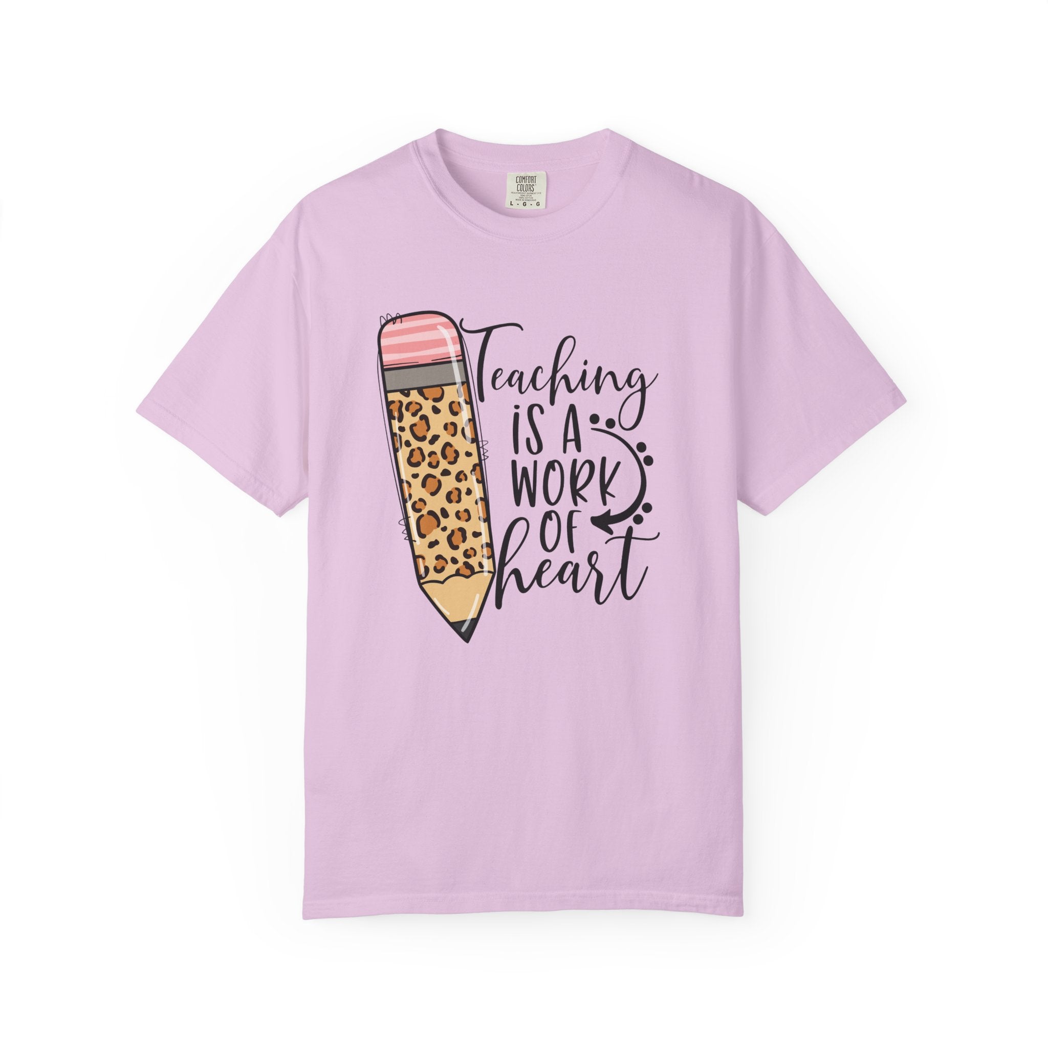 Teaching Is a Work of Heart Leopard Pencil T-Shirt — Teacher Appreciation Gift