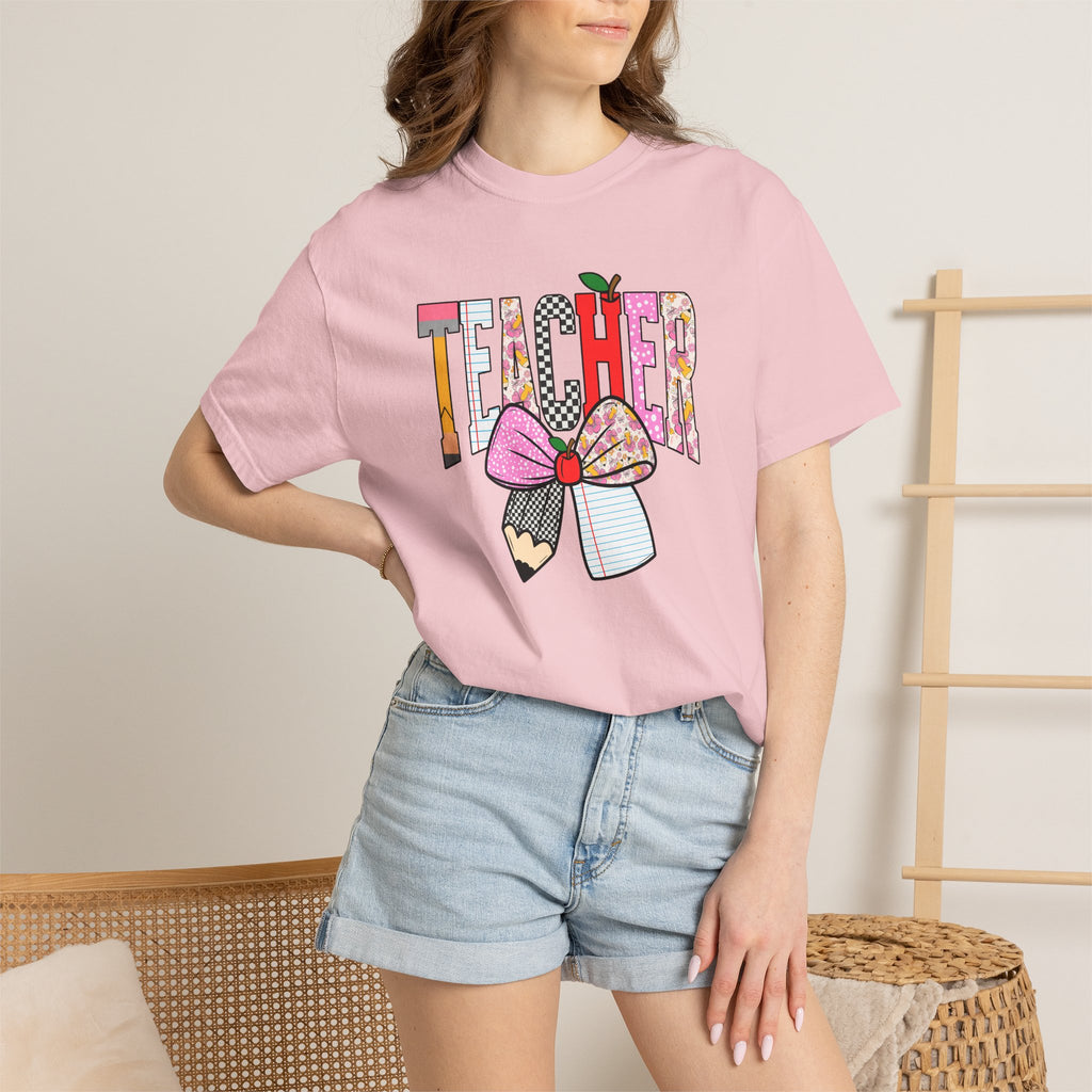 Teacher Graphic T-Shirt — Colorful Pencil & Bow Design