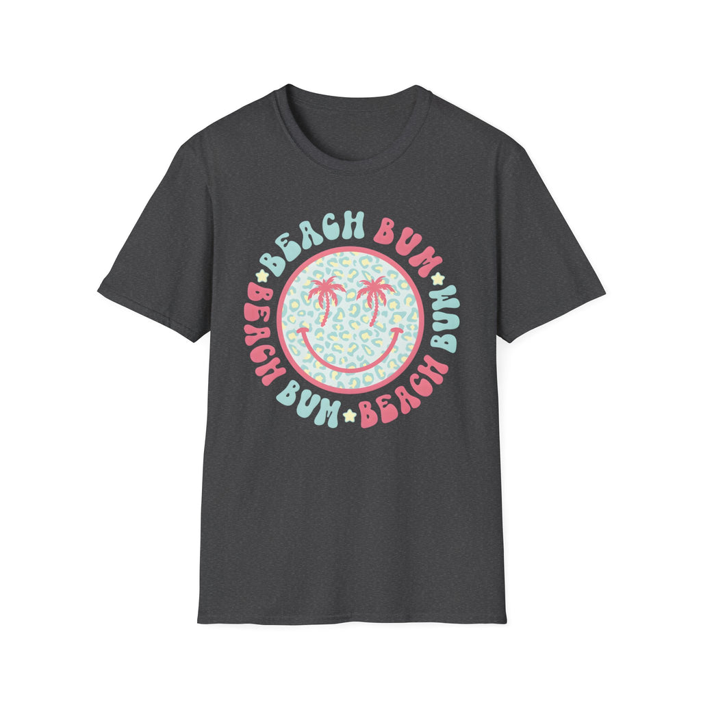 Beach Bum Smiley T-Shirt — Pastel Palm Tree Graphic