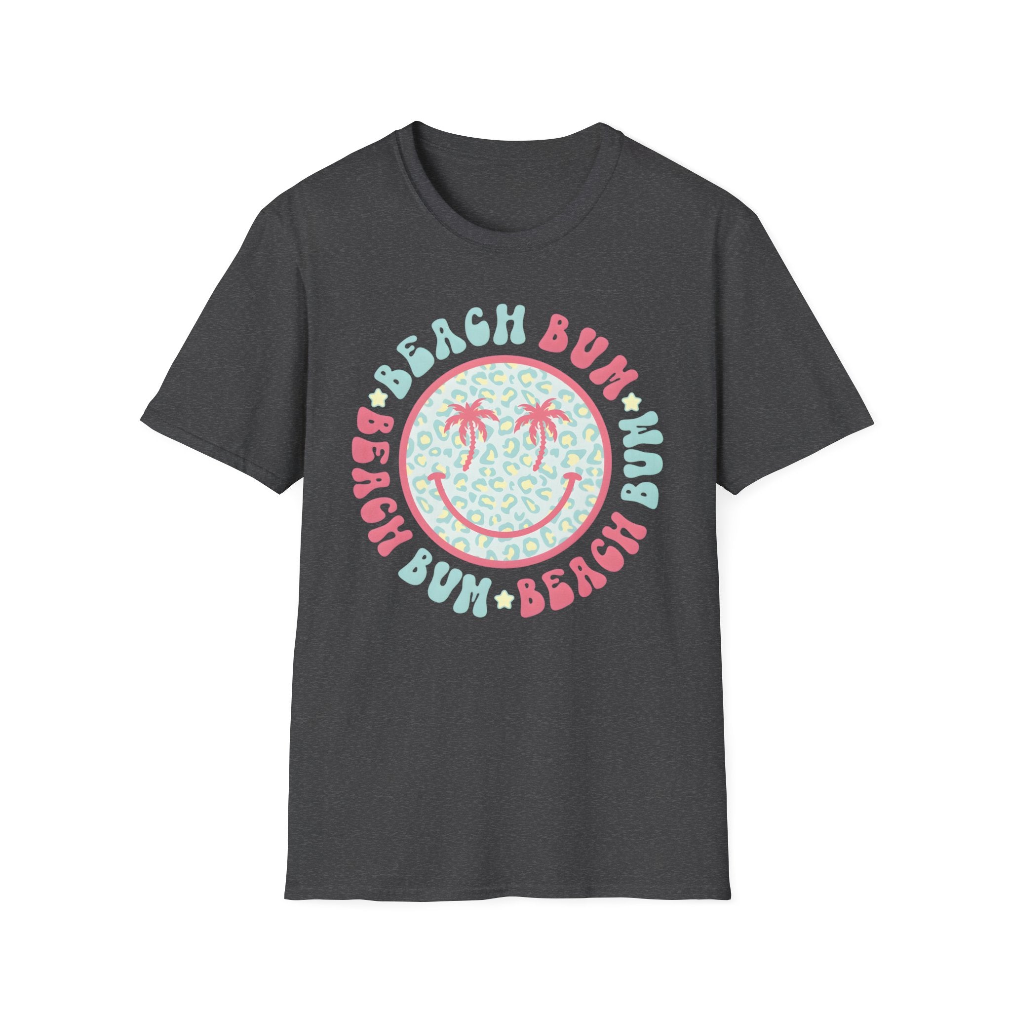 Beach Bum Smiley T-Shirt — Pastel Palm Tree Graphic
