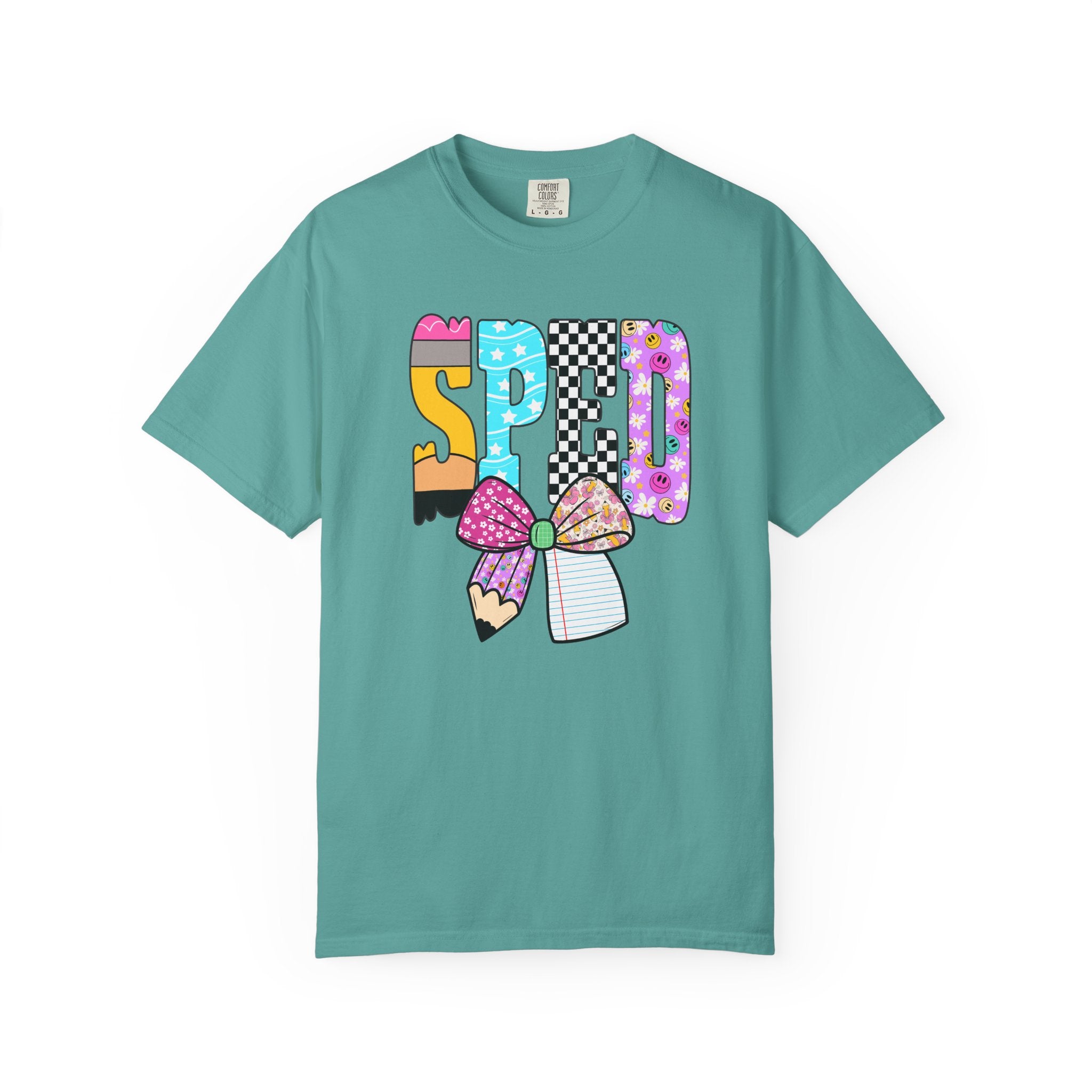 Spring Pencil Bow T-Shirt — Cute Colorful 'SPRING' Graphic Tee