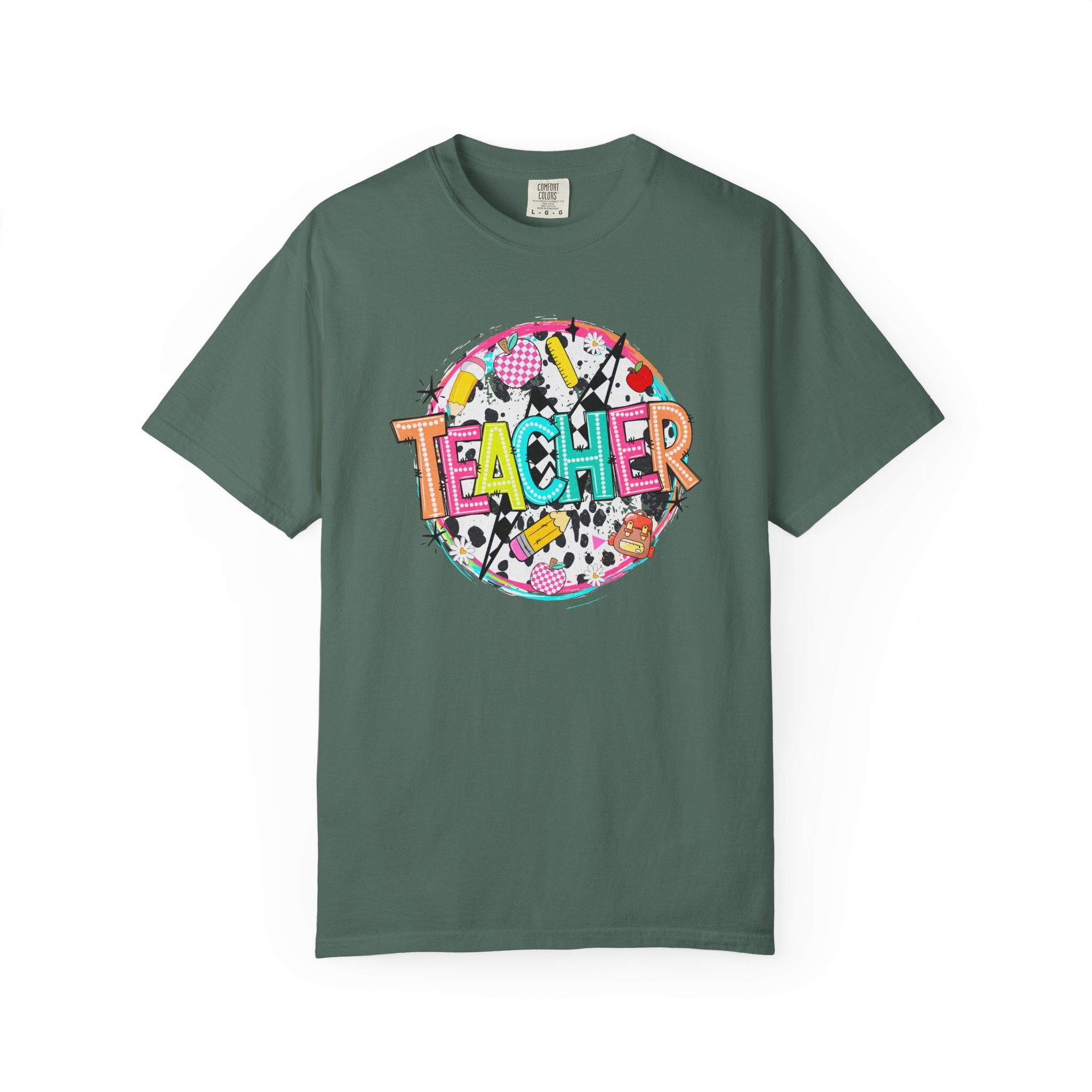 Teacher Graphic T-Shirt — Colorful School Supplies Design