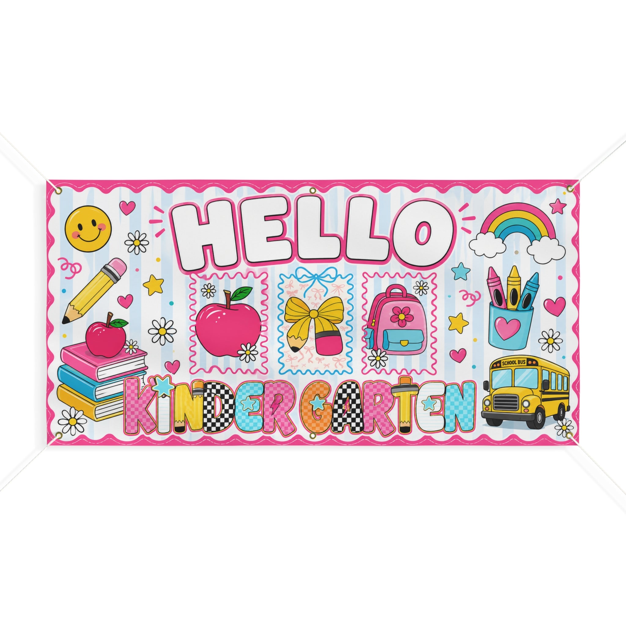 Hello Kindergarten Banner — Cute Back-to-School Matte Welcome Sign for Classroom & Photo Ops