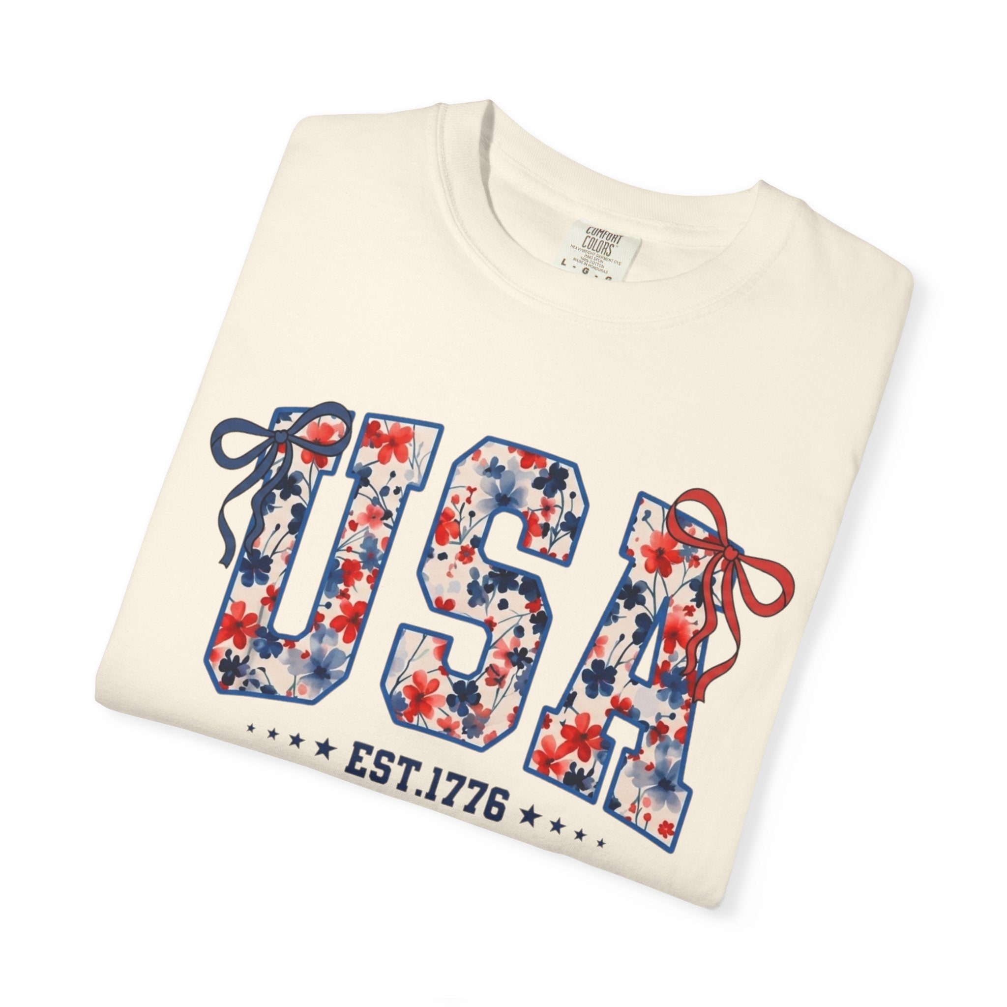 USA Floral Graphic T-Shirt — EST.1776 Patriotic Fourth of July Tee
