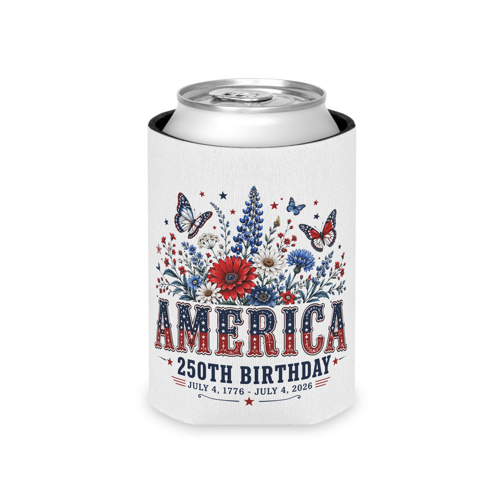 America 250th Birthday Can Cooler - Patriotic July 4th Beer Koozie