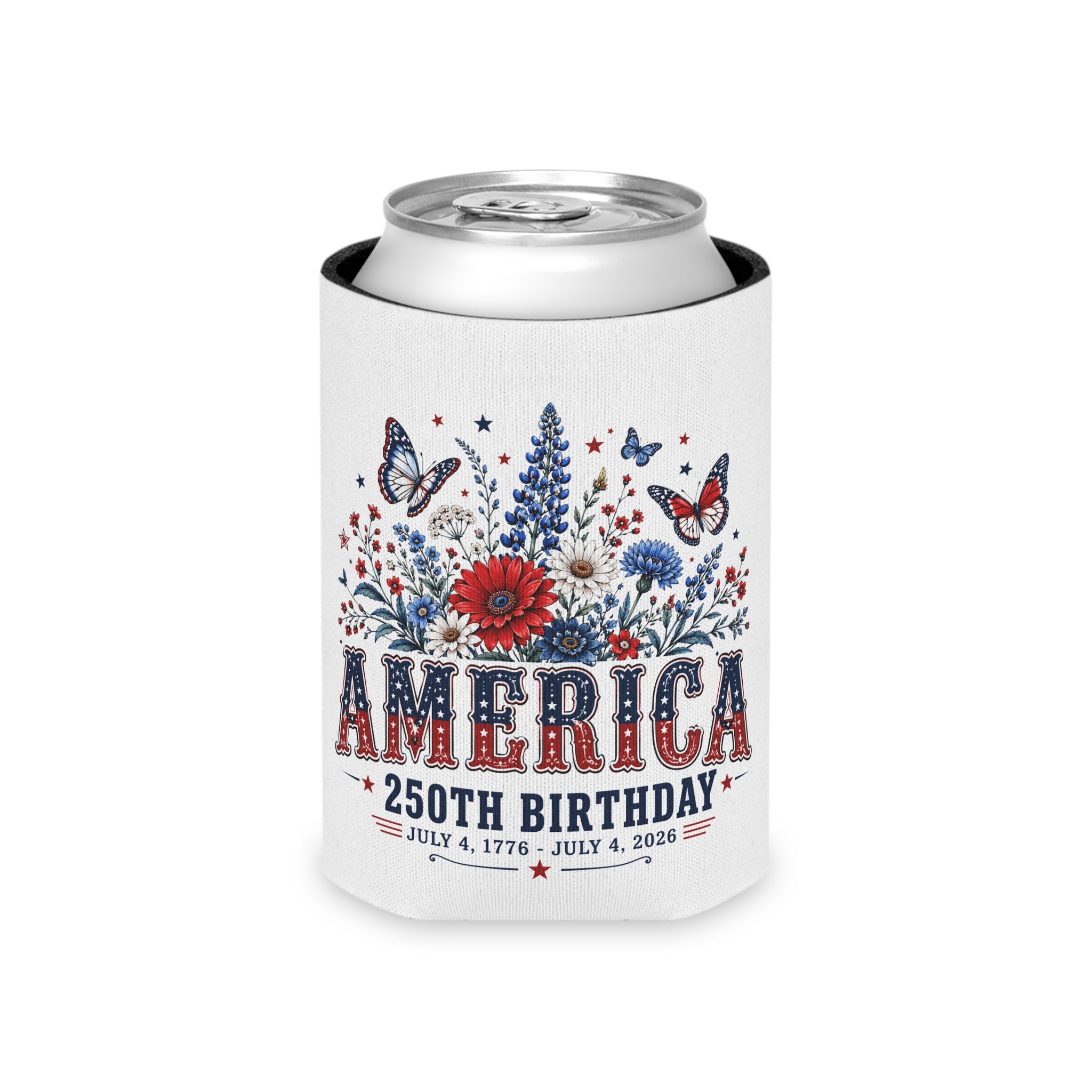 America 250th Birthday Can Cooler - Patriotic July 4th Beer Koozie
