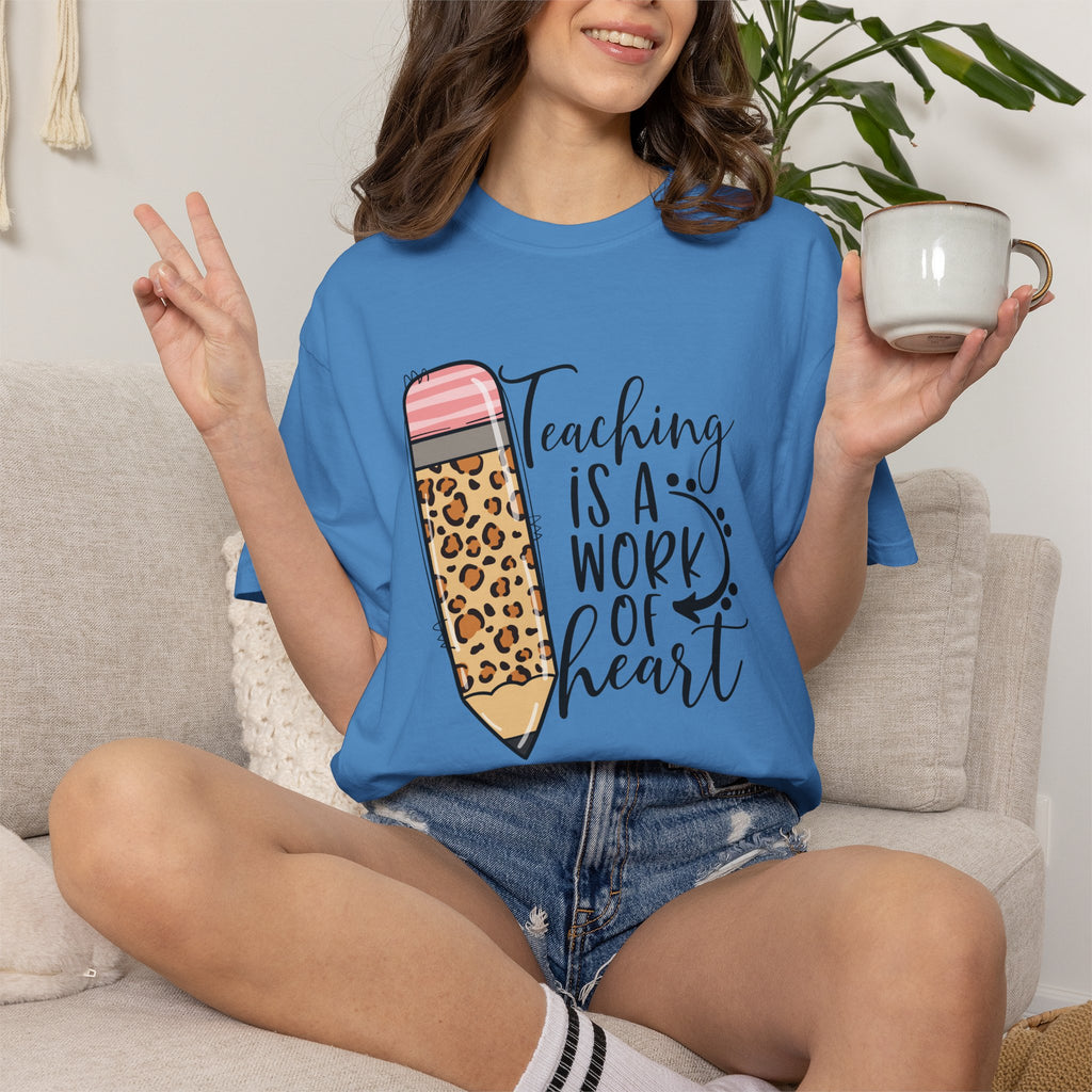 Teaching Is a Work of Heart Leopard Pencil T-Shirt — Teacher Appreciation Gift
