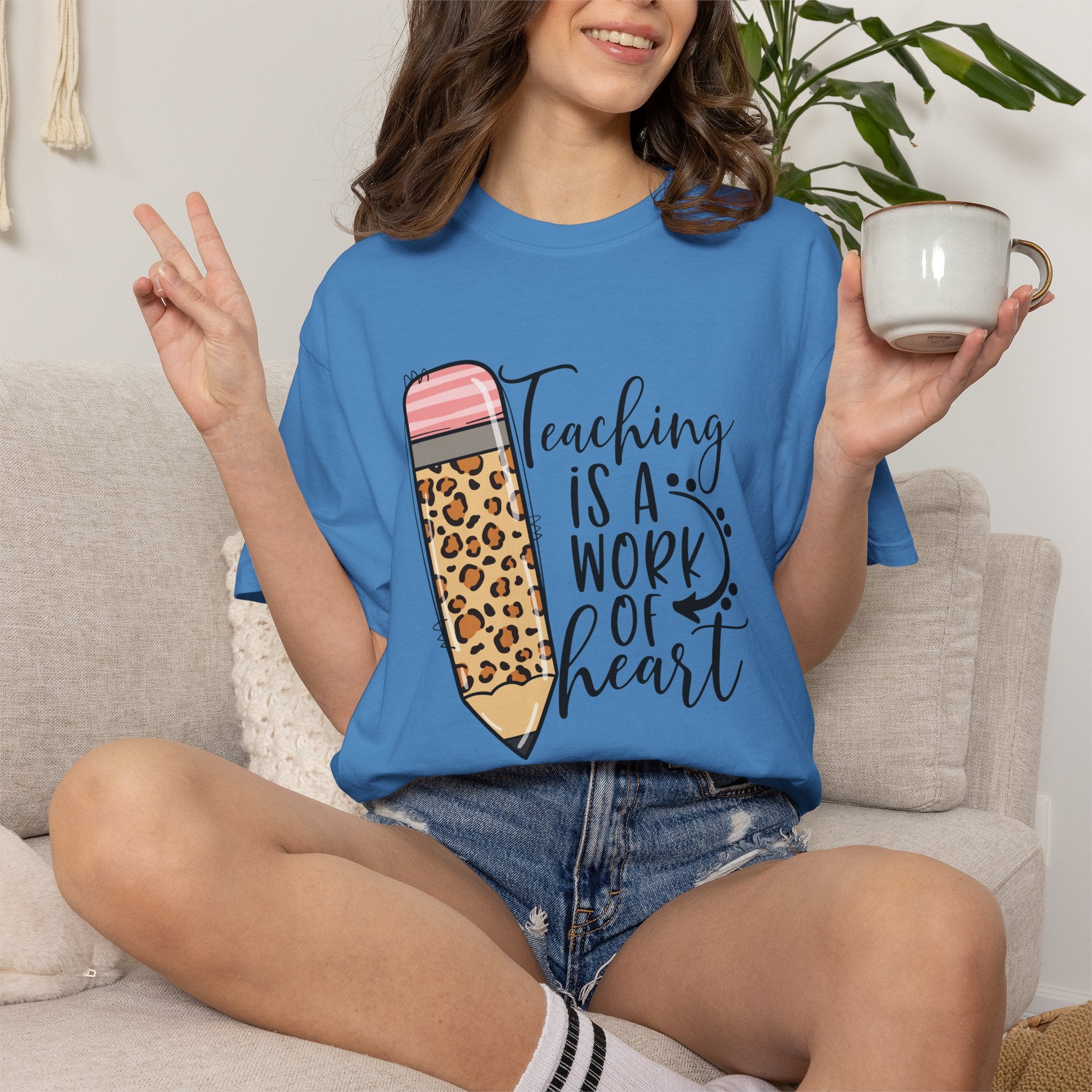 Teaching Is a Work of Heart Leopard Pencil T-Shirt — Teacher Appreciation Gift