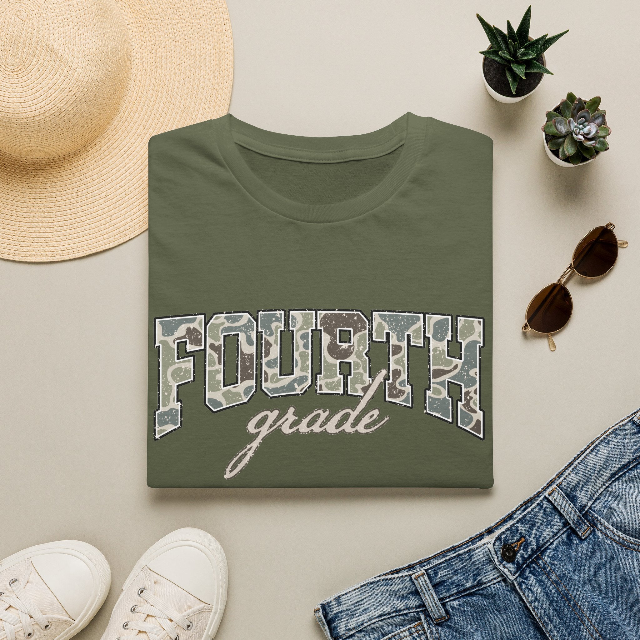 Fourth Grade Camo T-Shirt — 'Fourth Grade' School Spirit Tee