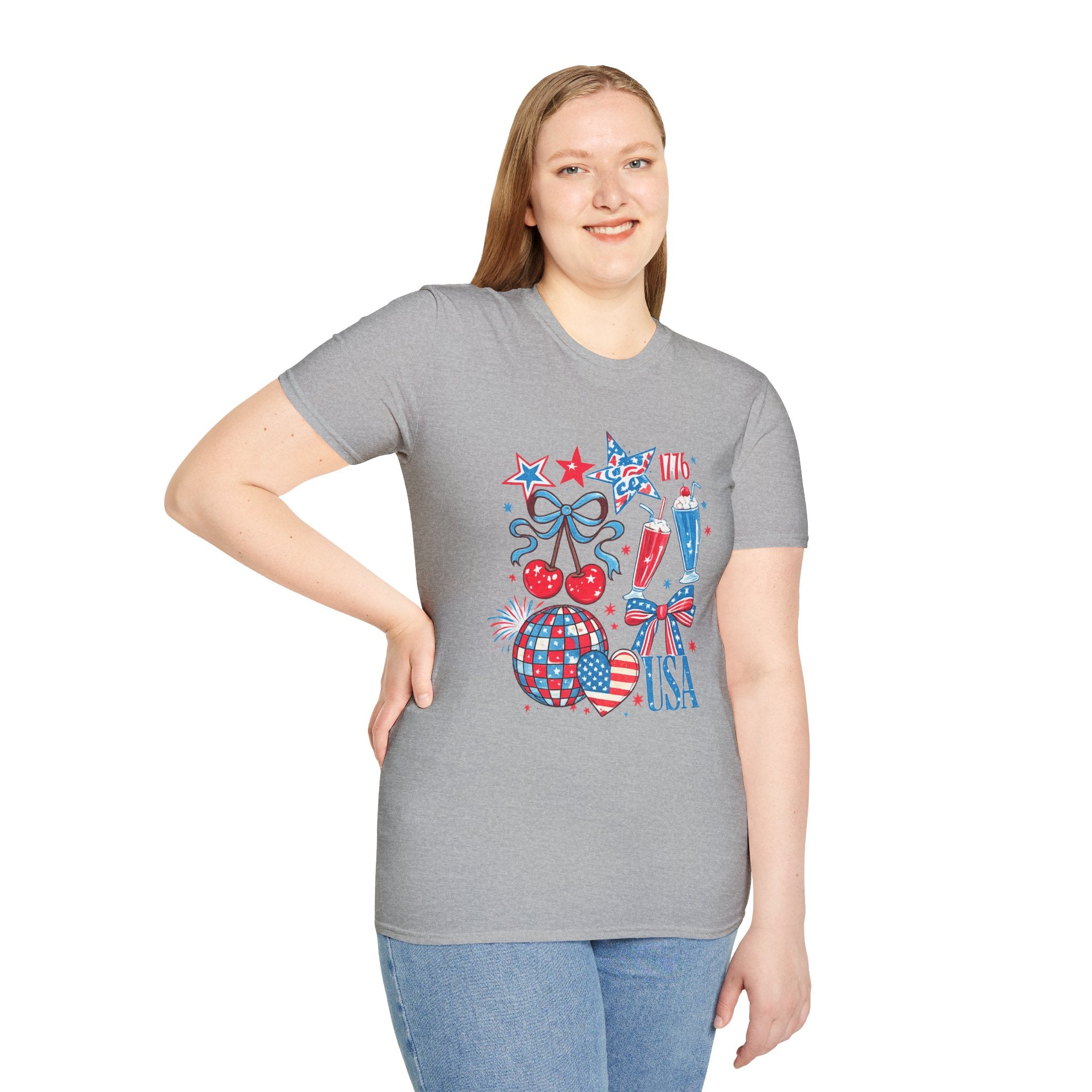 Patriotic 4th of July T-Shirt — USA 1776 Red White Blue Cherry & Soda Design